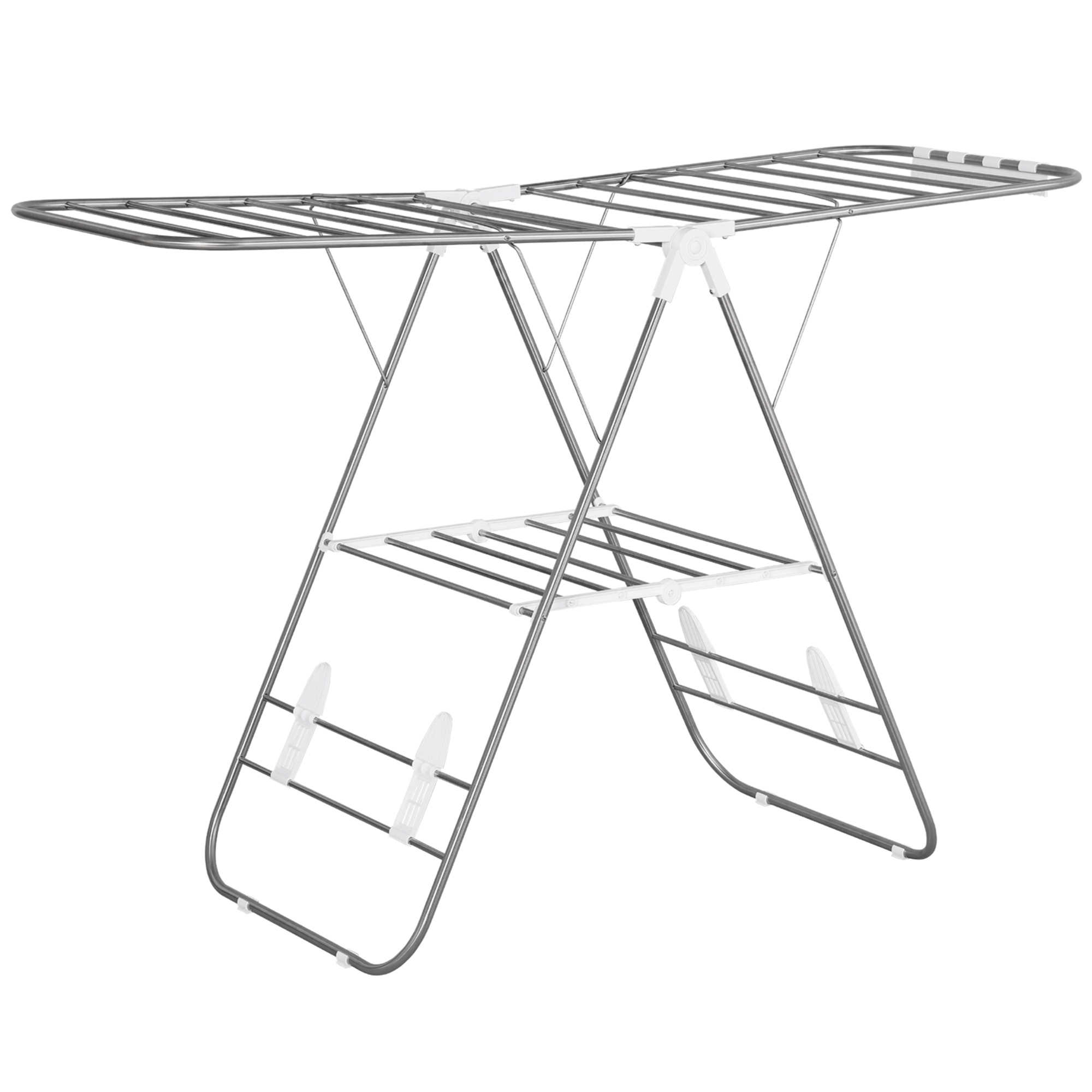 HOMCOM Wäscheständer faltbar & tragbar Flügeltrockner mit Teleskopstangen aus Edelstahl und Kunststoff in Silber und Weiß 146x60,5x98cm   Aosom.de