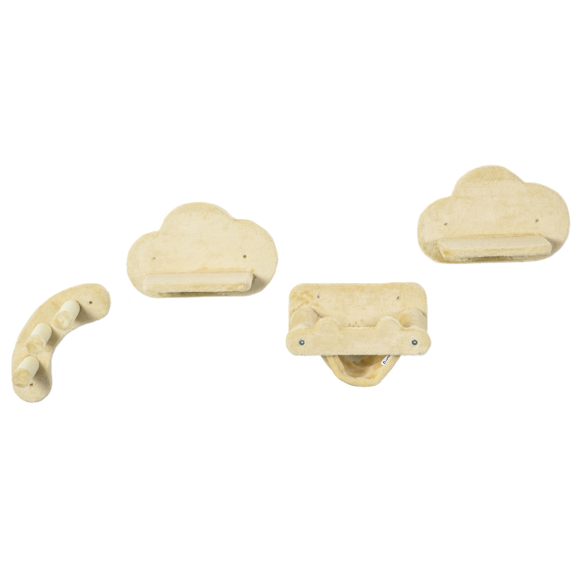 PawHut Katzen Kletterwand Set 4-teilig 3-stufige Sprossenleiter 2 Sprungplattformen Hängematte mit Plüschbezug Beige für aktives Spielen   Aosom.de