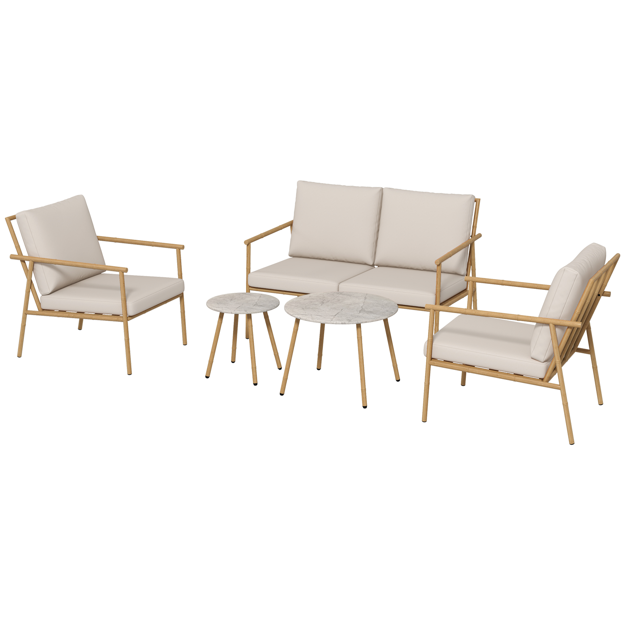 Gartenmöbel-Set 2 Sessel Zweisitzer Couchtisch Sitzkissen Balkon Terrasse Creme Aosom