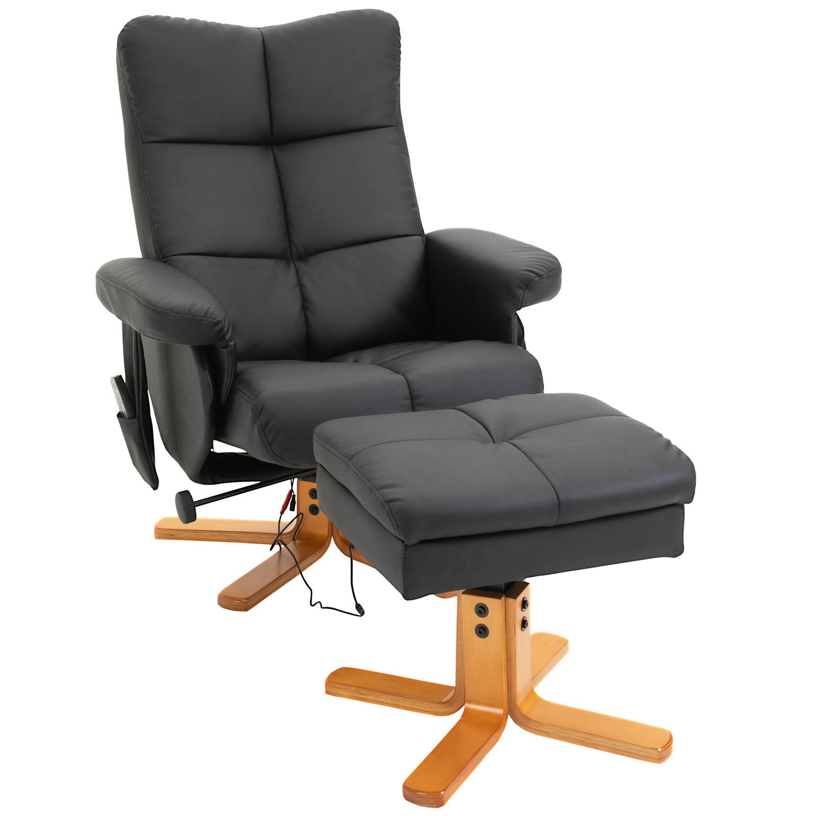 HOMCOM Relaxsessel mit Massagefunktion, 145° Neigung, Massagesessel mit Fußhocker und Stauraum, Polyester, Schwarz   Aosom.de