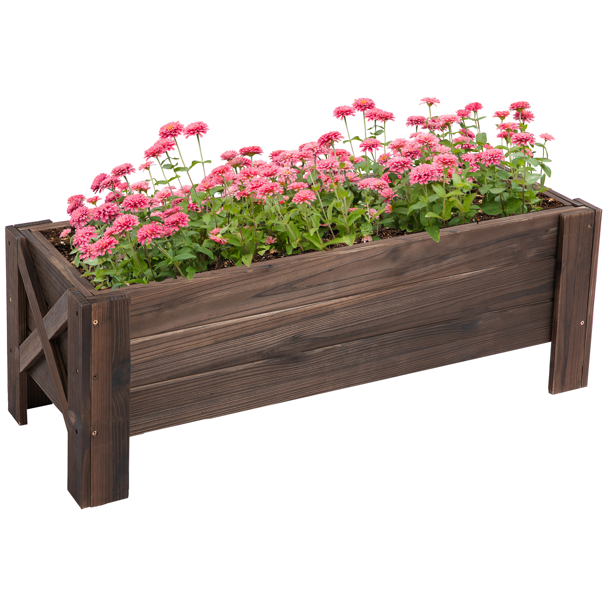 Outsunny Hochbeet mit Behandlung der Karbonisierung Pflanzkasten Pflanzfolie mit 2 Leckage-Löcher Tannenholz Verkohlt 100 x 36,5 x 36 cm Aosom