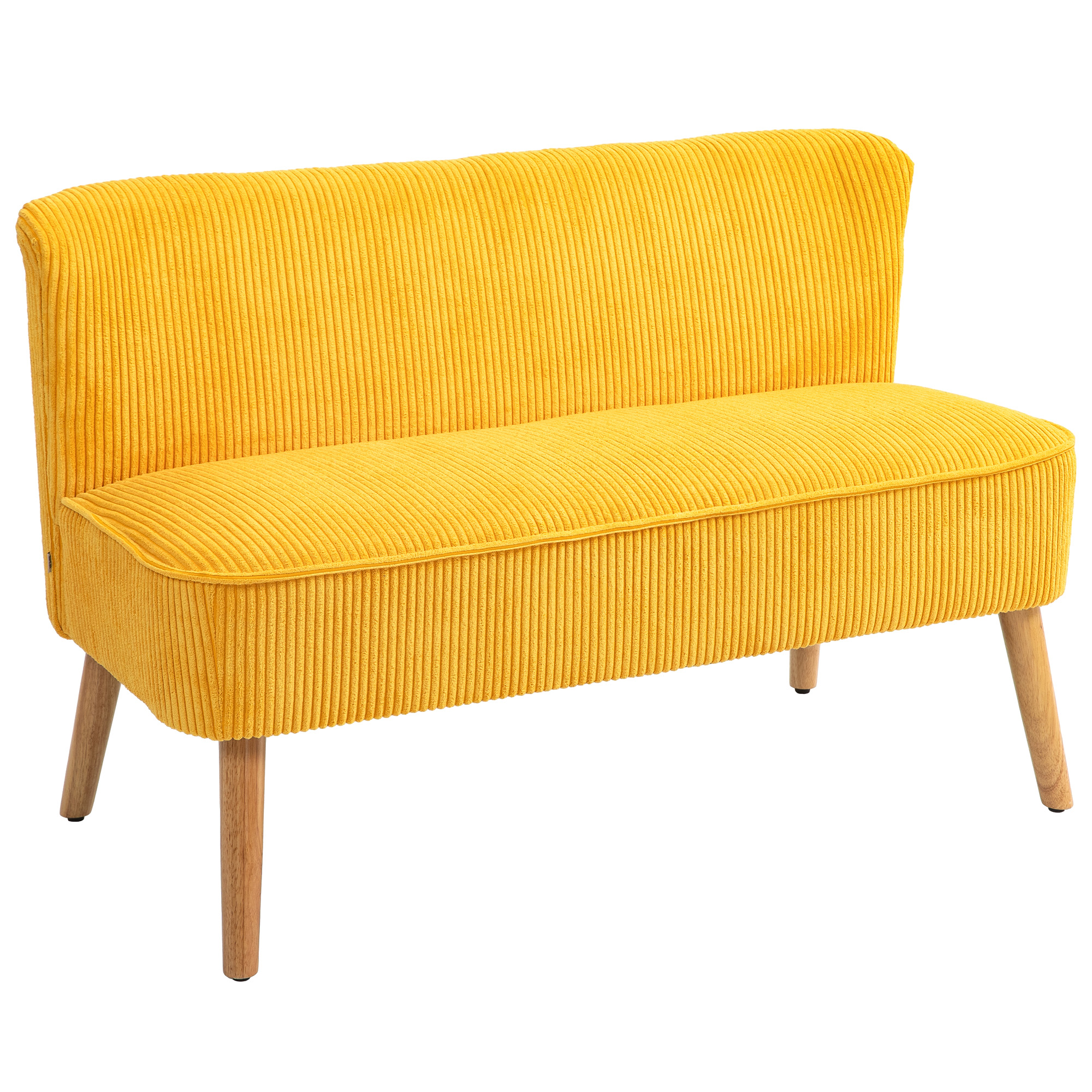 HOMCOM 2-Sitzer Sofa Polstersofa Doppelsofa Zweisitzer Sofa Cordartiges Polyester Schaumstoff für Wohnzimmer, Schlafzimmer 117 x 56,5 x 77 cm Gelb Aosom