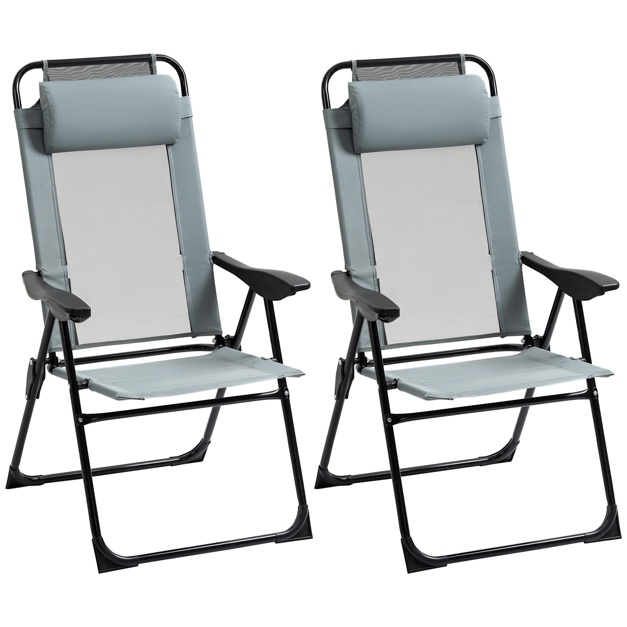 Outsunny 2er-Set Klappstuhl klappbarer Gartenstuhl mit verstellbarer Rückenlehne Armlehne Campingstuhl für Garten Balkon bis 120 kg belastbar Oxford Grau   Aosom