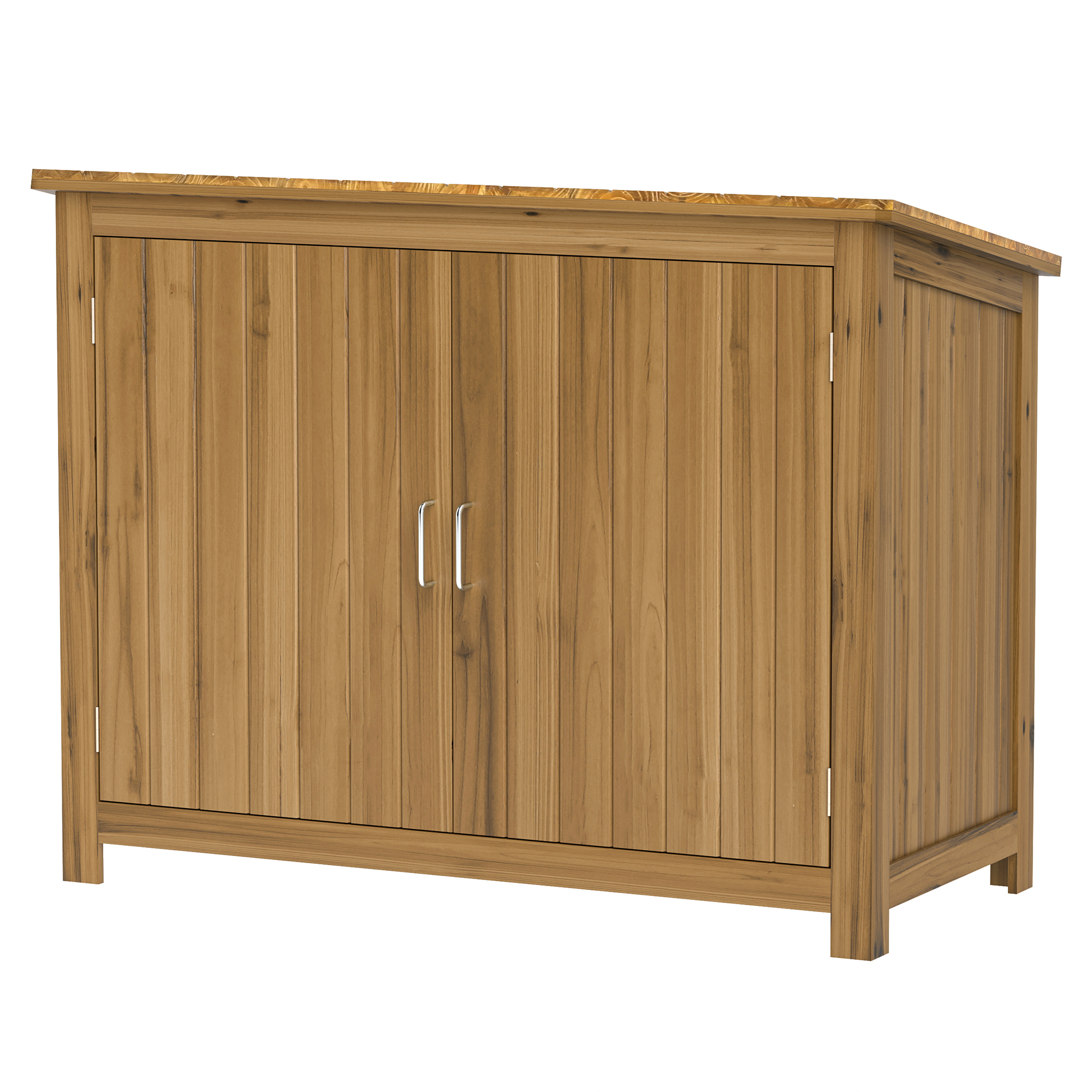 Outsunny Gartenschrank Holz, Geräteschuppen wetterfest 110x50x85cm, Gerätehaus mit Tür, Pultdach, Ablagen, Geräteschrank, Gartenhaus Werkzeugschrank Gartenschuppen für Garten Terrasse Hinterhof, Braun   Aosom