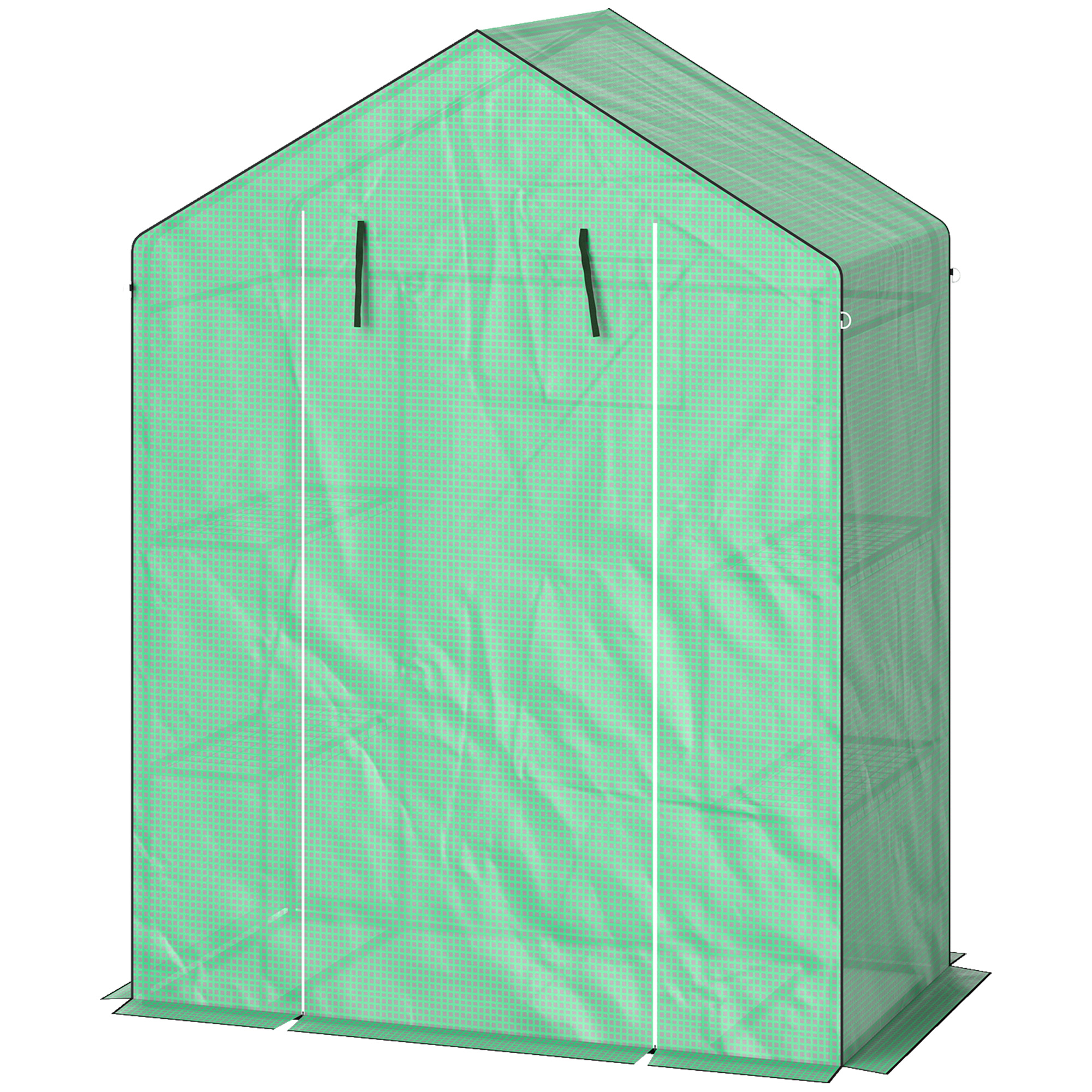 Outsunny Gewächshaus mit Rolltür, Fenster, Regale, winterfest Foliengewächshaus aus Stahl, Treibhaus für Balkon, Garten, Tomatenhaus 143 x 74 x 190 cm, Tomatengewächshaus für Tomaten, Gemüse, Grün   Aosom