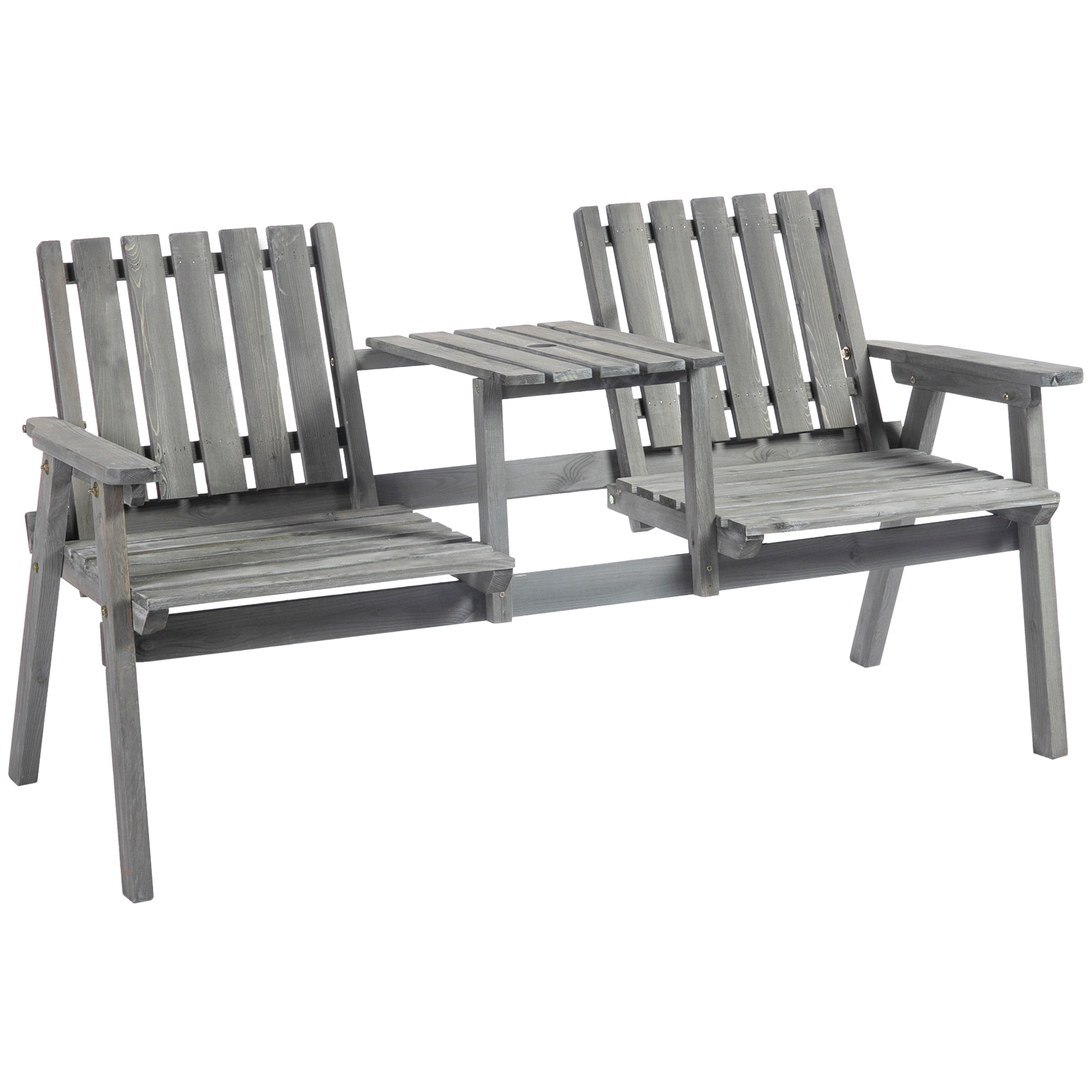 Outsunny Gartenbank mit Tisch Sitzgruppe Gartenmöbel mit Regenschirmloch 2 Stühle aus massivem Holz Grau 152 x 70 x 83 cm für Terrasse und Garten   Aosom.de