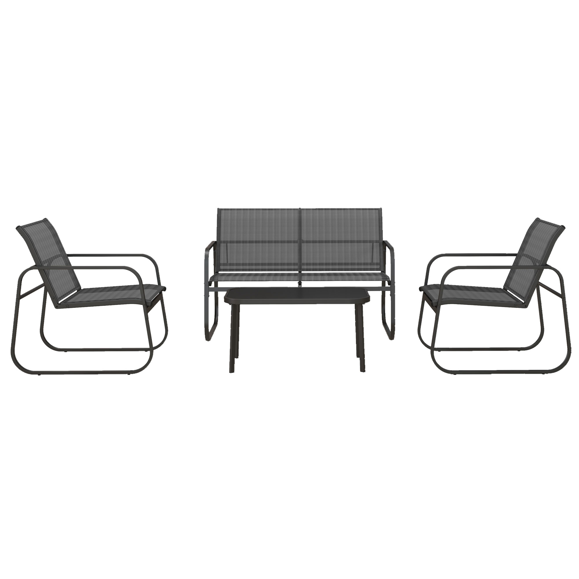 Outsunny Gartenmöbel-Set 4-tlg. Gartengarnitur mit 1 Zweisitzer 2 Stühlen 1 Couchtisch Balkonmöbel-Set aus Mesh Schwarz für Terrasse & Garten   Aosom.de