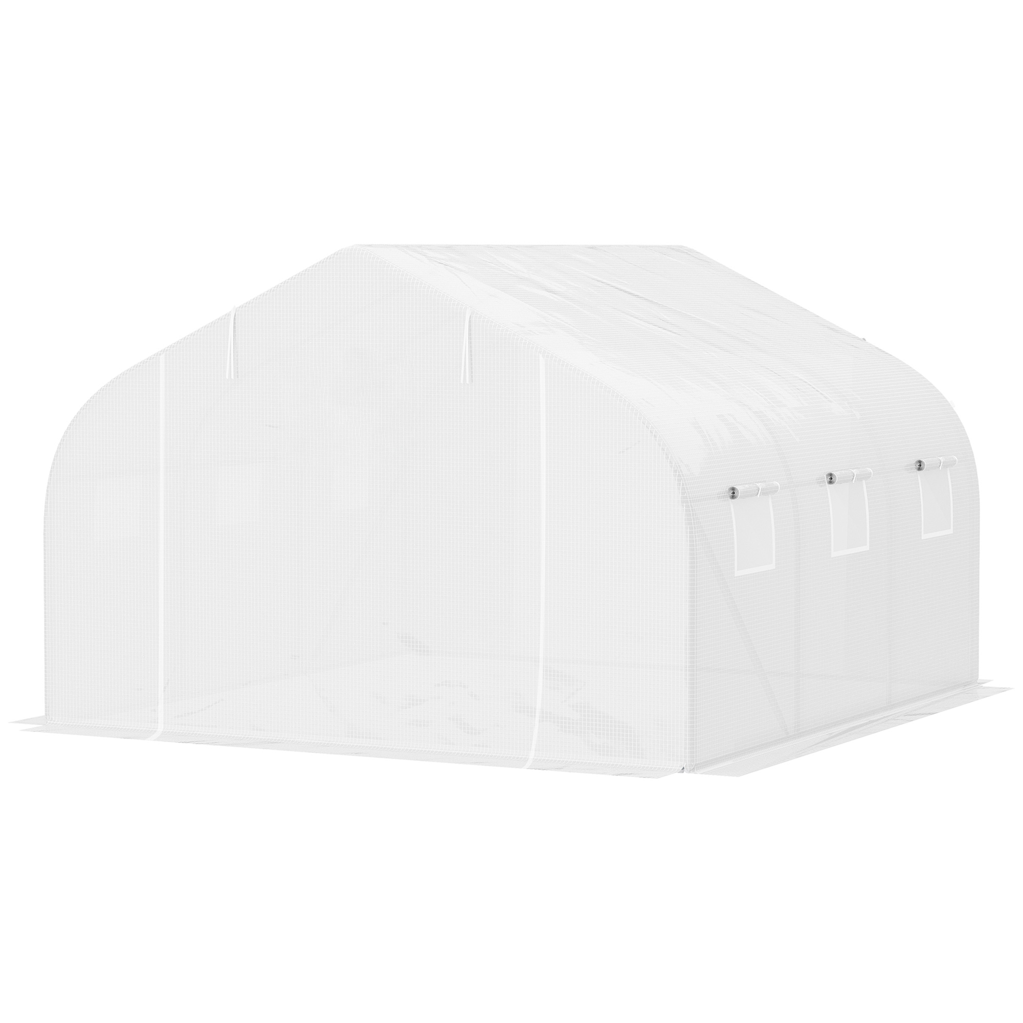 Outsunny Foliengewächshaus 3,5x3x3m mit UV-Schutz, winddicht, Mesh-Fenster, ideal für Tomaten & Pflanzen im Garten oder Balkon, Metall, Weiß Aosom.de