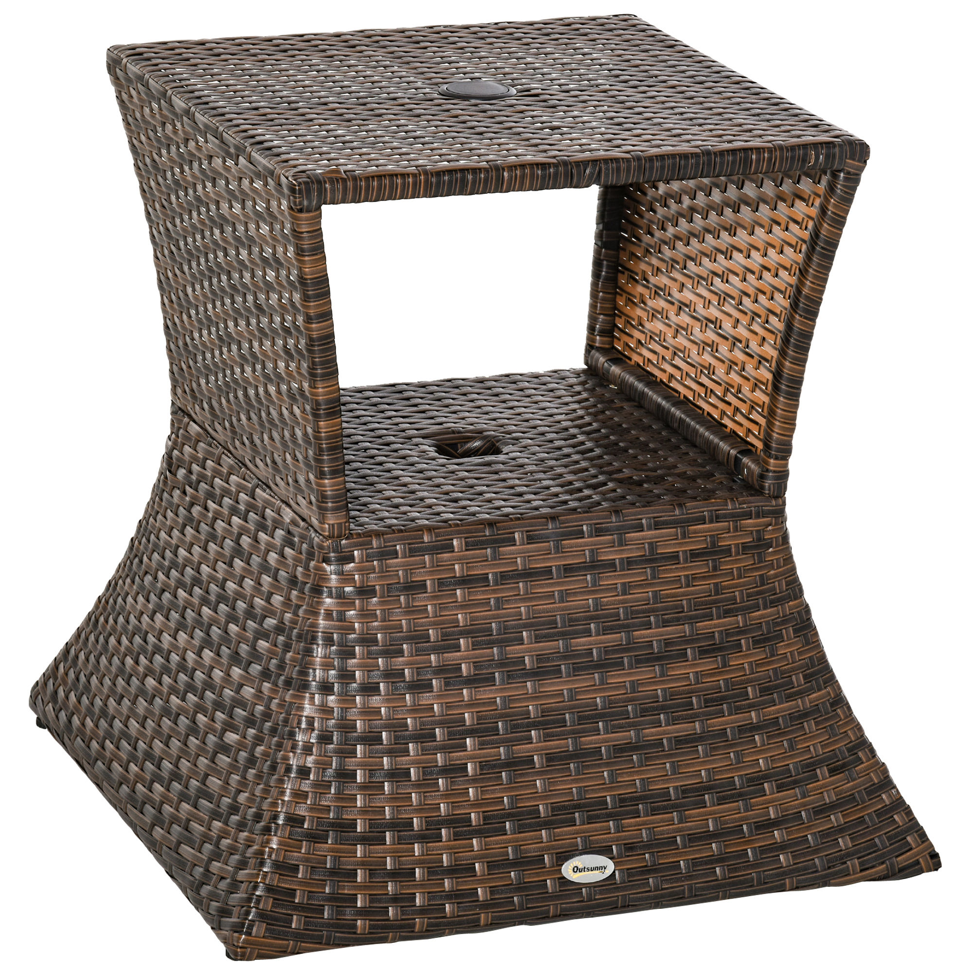Outsunny Gartentisch Beistelltisch Sonnenschirmständer 54 x 54 x 55 cm aus Polyrattan in Braun, ideal für Gartenmöbel und Terrasse Aosom.de