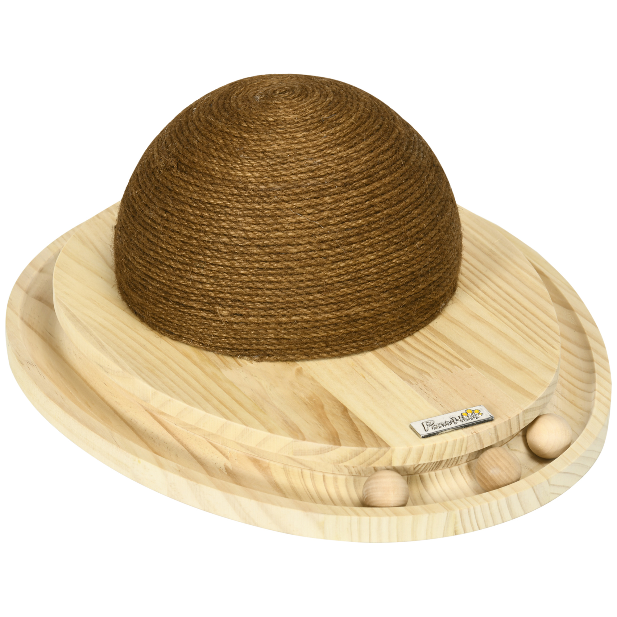 PawHut Interaktives Katzenspielzeug 2-in-1 Kratzspielzeug mit Kratzbrett und Kugelbahn aus Jute und Kiefernholz in Natur und Kaffee 39,5x32,5x14,5 cm   Aosom.de