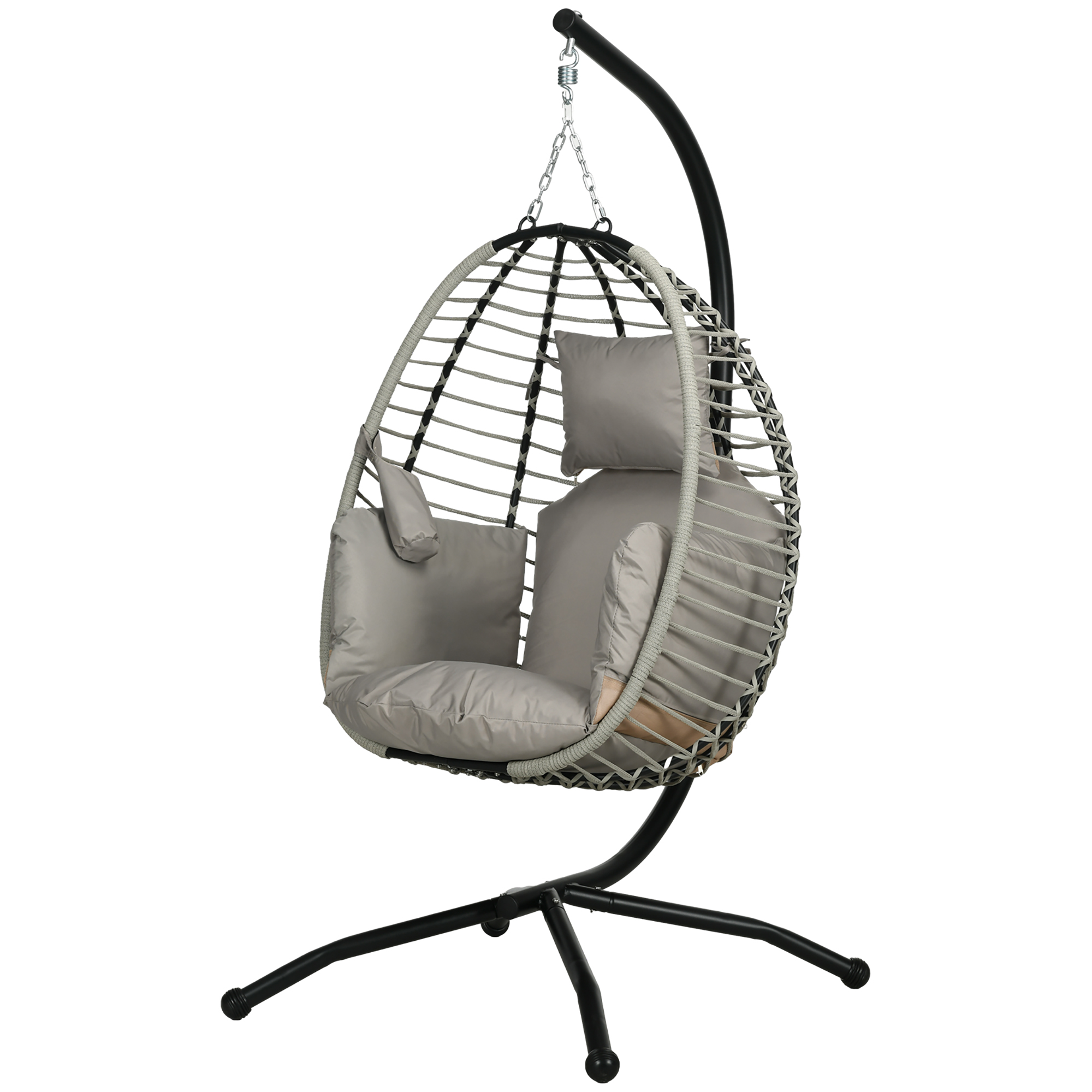 Outsunny Hängesessel mit Gestell, Faltbar Eiförmiger Hängeschaukel mit waschbarem Sitz, Becherhalter Sicherheitsseil, Hängematte Schaukelsessel Indoor Outdoor, Terrasse, Garten, Grau Aosom