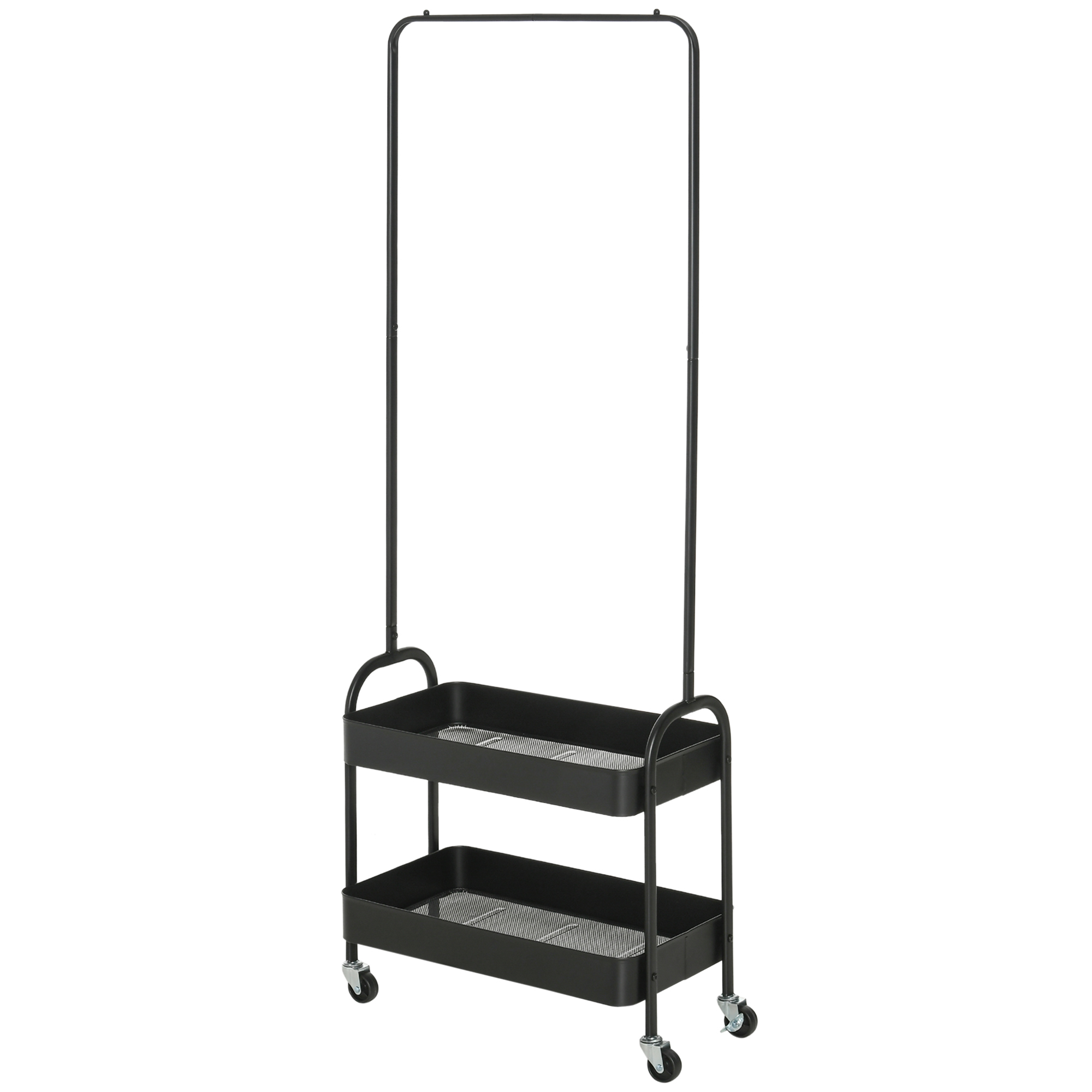 HOMCOM Kleiderständer auf Rollen, Garderobenständer mit Kleiderstange, Schuhablage, freistehende Garderobe aus Stahl, für Wohnzimmer, Schlafzimmer, bis 16 kg belastbar, Schwarz   Aosom