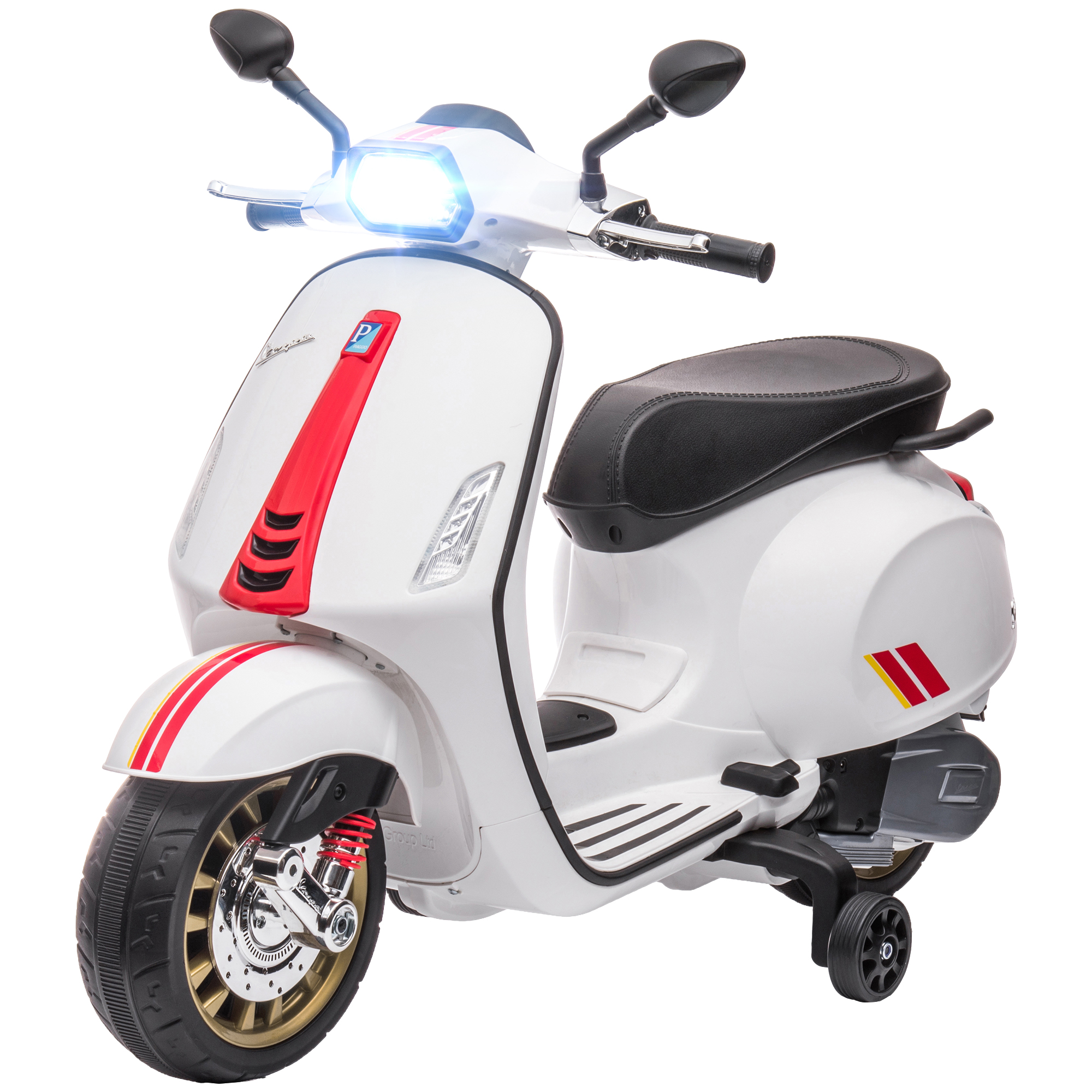 AIYAPLAY Kinder Elektro-Motorrad, 6V Kindermotorrad mit MP3, USB, FM-Radio, LED-Scheinwerfer, Kinderfahrzeug mit Trainingsrädern, 3 km/h, für 3-6 Jahre Kinder, Weiß   Aosom