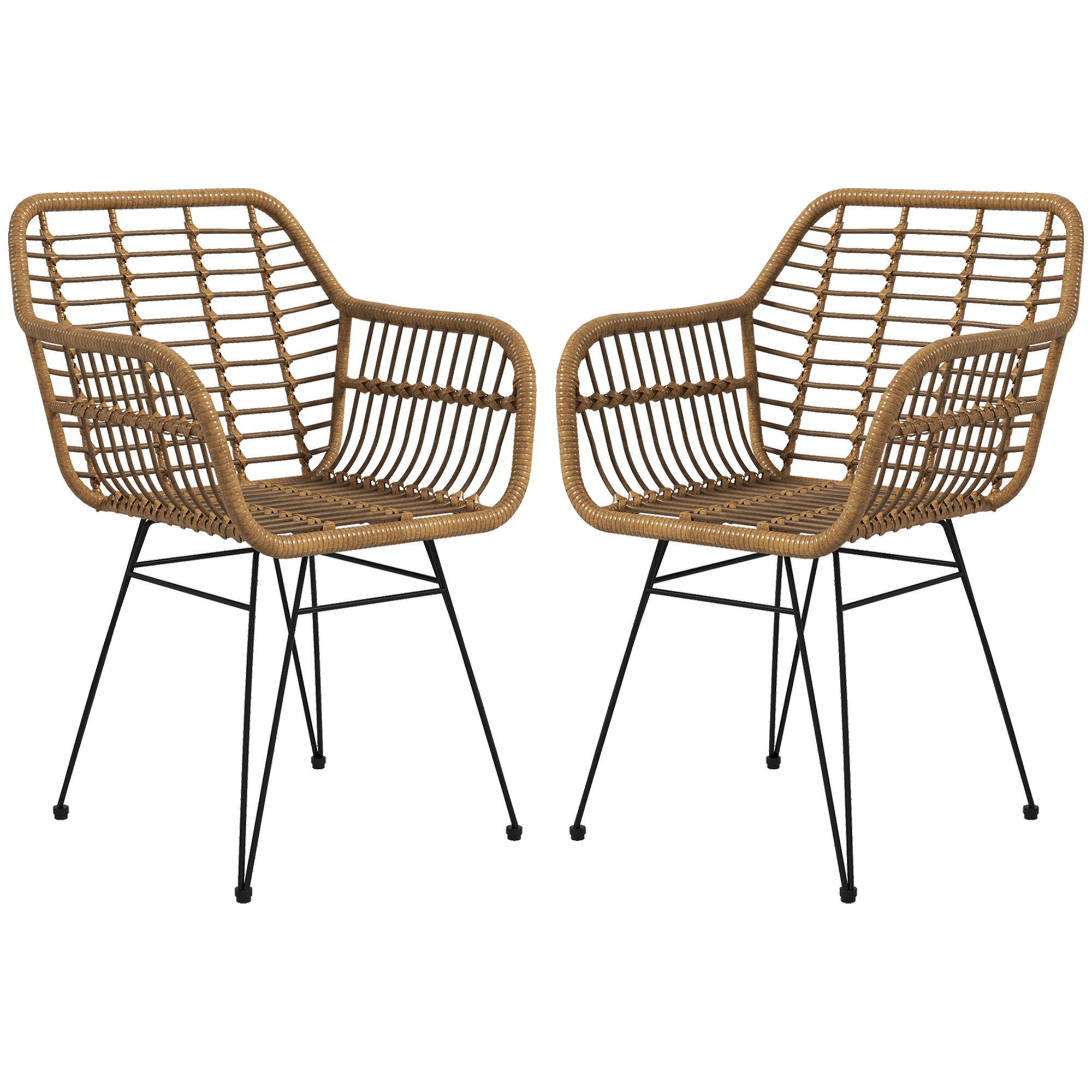 HOMCOM Rattanstühle Esszimmer, bis 120kg, Küchenstühle mit Rückenlehne in Rattanoptik, Wohnzimmerstuhl aus Stahl, Hellbraun Aosom.de