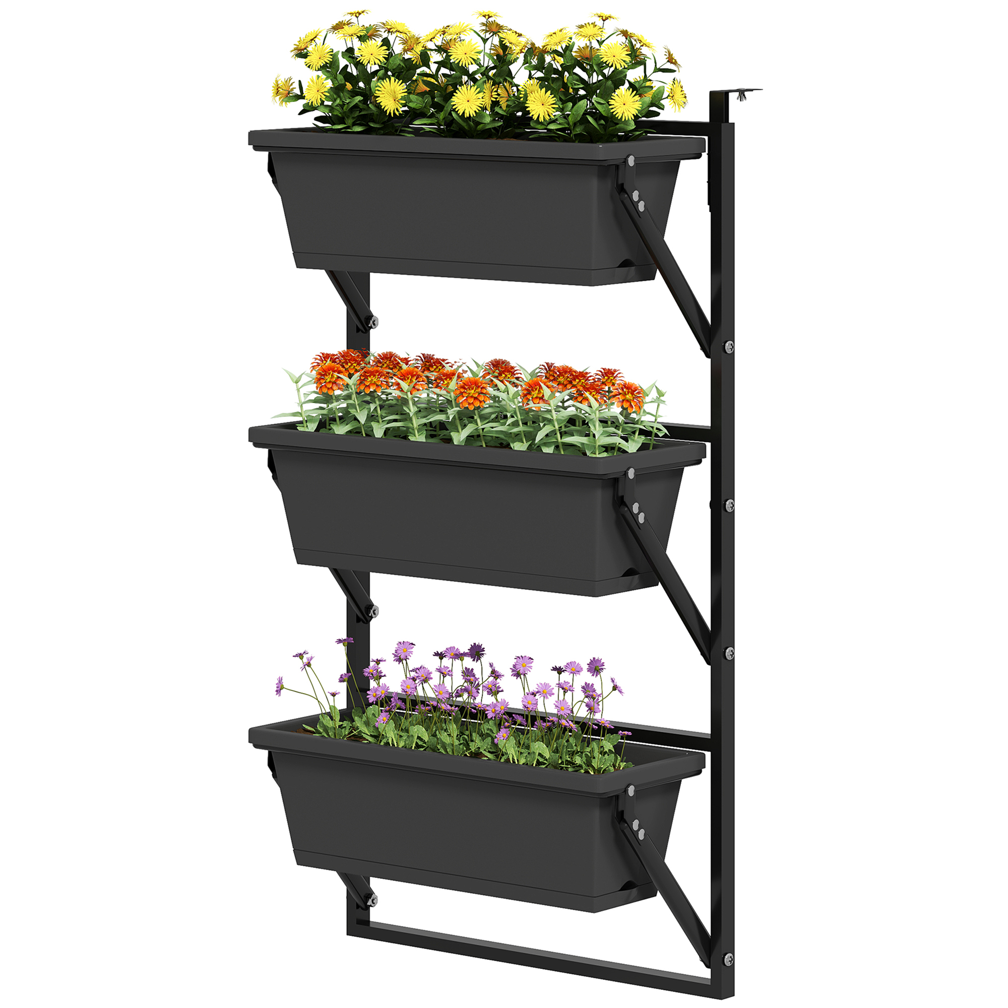 Outsunny 3er Set Blumentopf Pflanzkübel mit Löcher, 56x42 cm Pflanztöpfe, eckig Pflanztopf, Kunststoff Blumenkübel für Tomaten und Blumen, Pflanzentopf für Garten Balkon, Dunkelgrau   Aosom