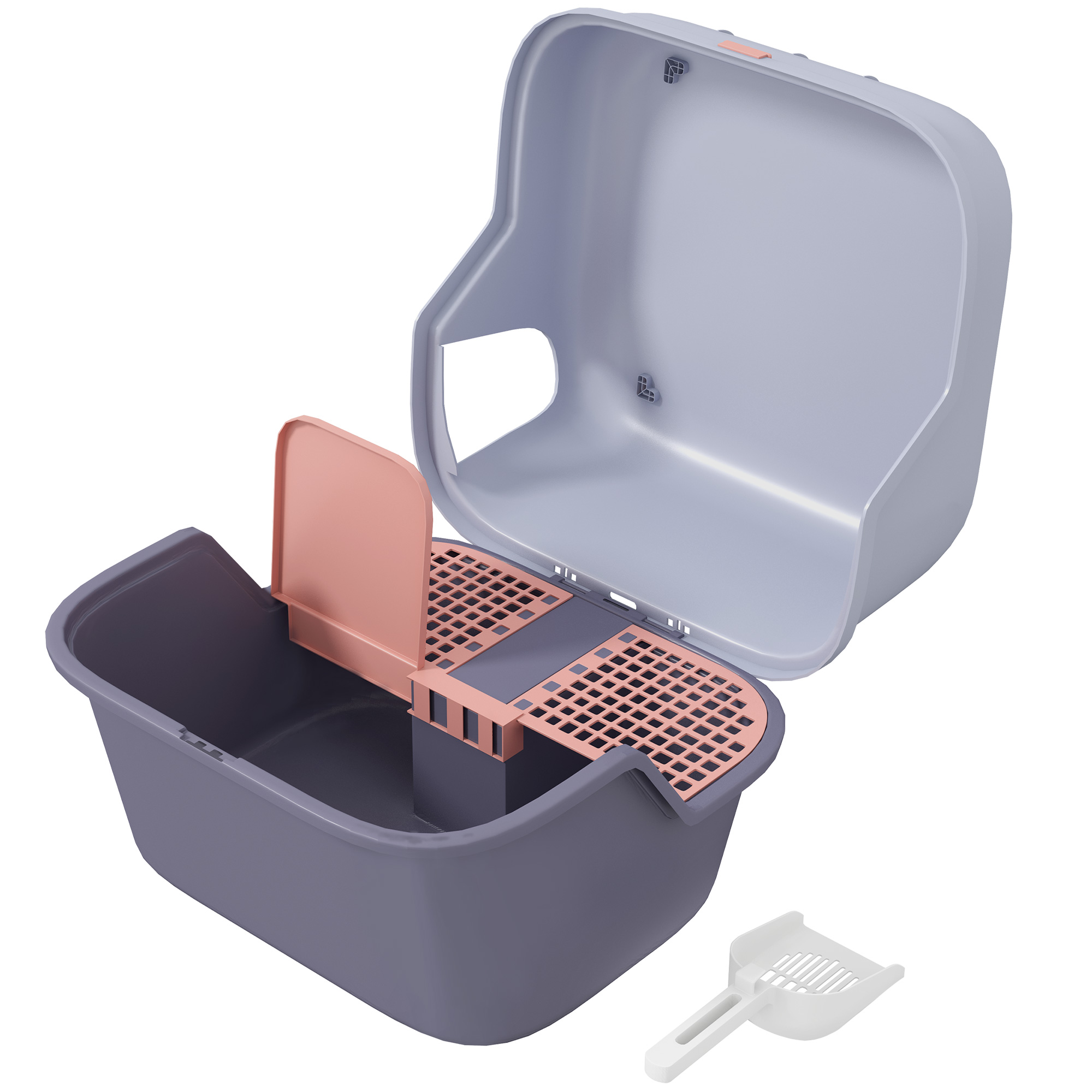 PawHut Katzentoilette mit Deckel, Katzenklo mit Sieb, Schaufel, geschlossen Katze Toilettenhaus für kleine Katze unter 3,5 kg, Indoor, Kunststoff, Violett   Aosom