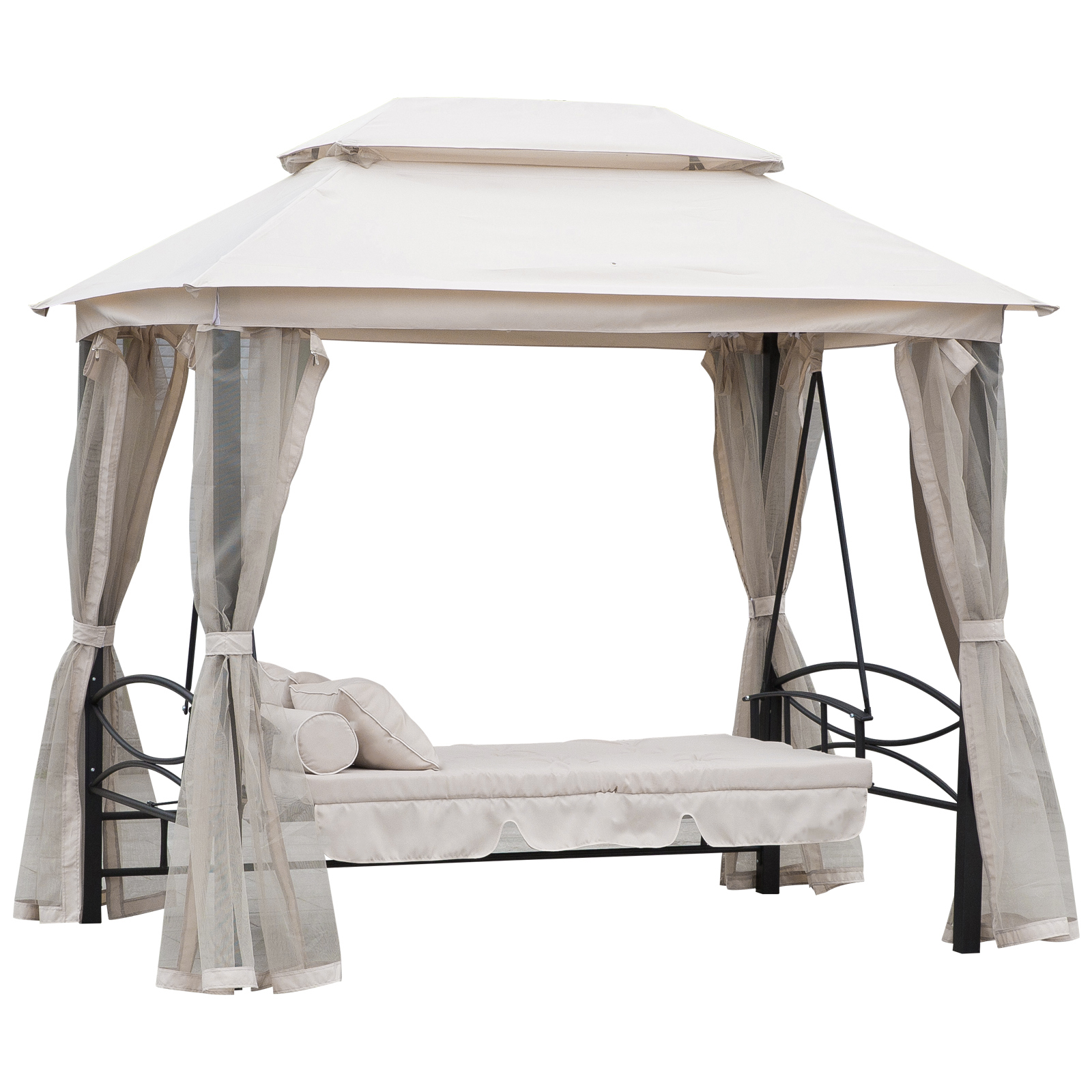 Outsunny Hollywoodschaukel Gartenschaukel 3-Sitzer mit Seitenwänden Beige 256x172x248cm für Garten & Terrasse   Aosom.de