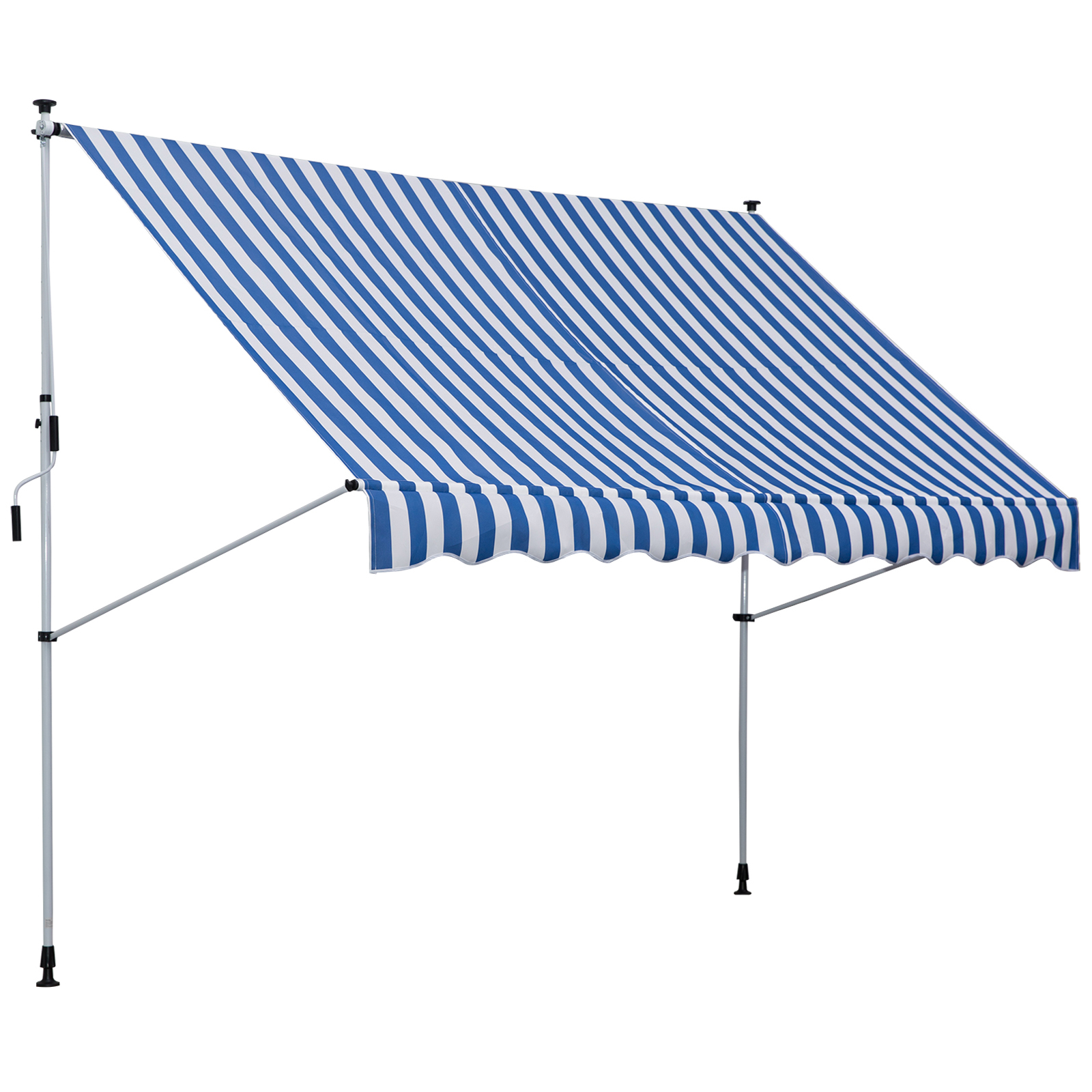 Outsunny Markise mit Handkurbel, L300 x B150 x H170-280 cm, höhenverstellbar, Markise wetterfest wasserdicht, Alu, Polyester, Blau/Weiß  Aosom.de