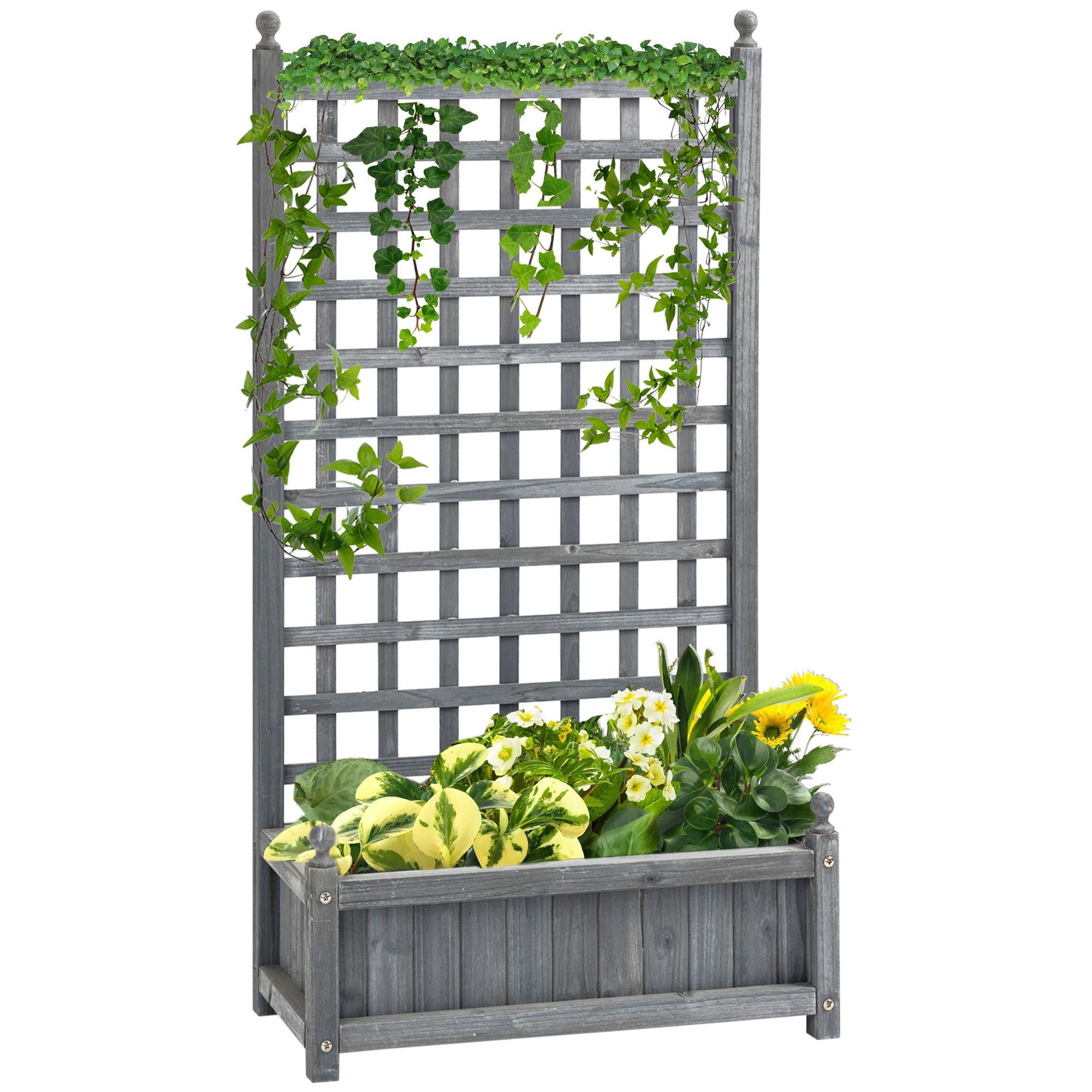 Outsunny 1,2m Hochbeet mit Rankgitter, Pflanzkasten mit Rankgitter Holz, Sichtschutz Terrasse Pflanzkübel， Hellgrau   Aosom.de