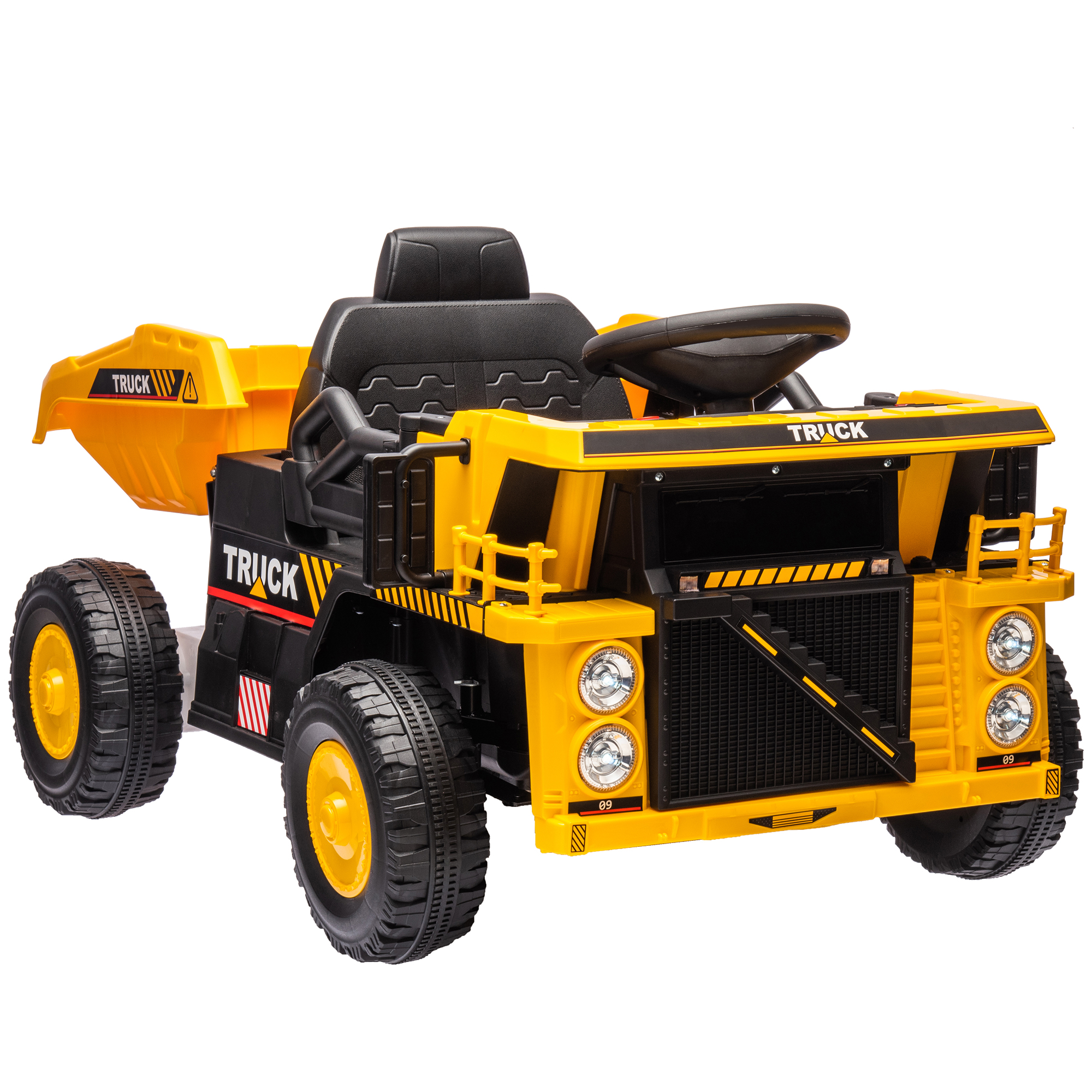 AIYAPLAY Elektrischer Traktor mit Schaufel, 12 V Kinder Aufsitztraktor, Kinder Elektroauto mit MP3 Funktion, Kinderfahrzeug mit Scheinwerfer, 3-6 km/h, für 3-5 Jahre Kinder, Gelb   Aosom
