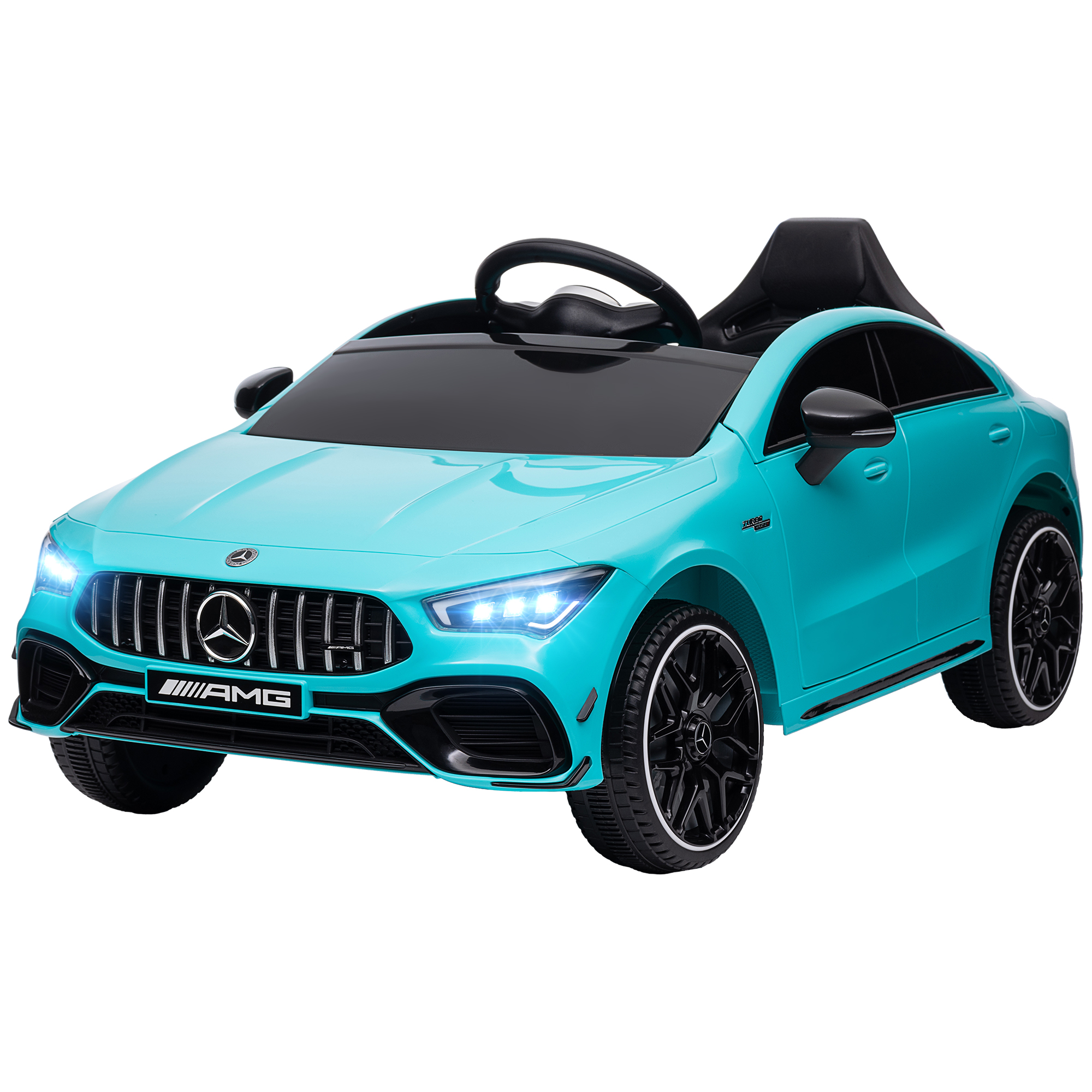 AIYAPLAY Kinder Elektroauto 12 V Kinderauto mit 2,4G Fernbedienung, USB-, MP3-Anschluss, Elektrofahrzeug mit Lichten, Stützrädern, Federungssystem, 3-5 km/h, für 3-6 Jahre Kinder, Hellblau Aosom