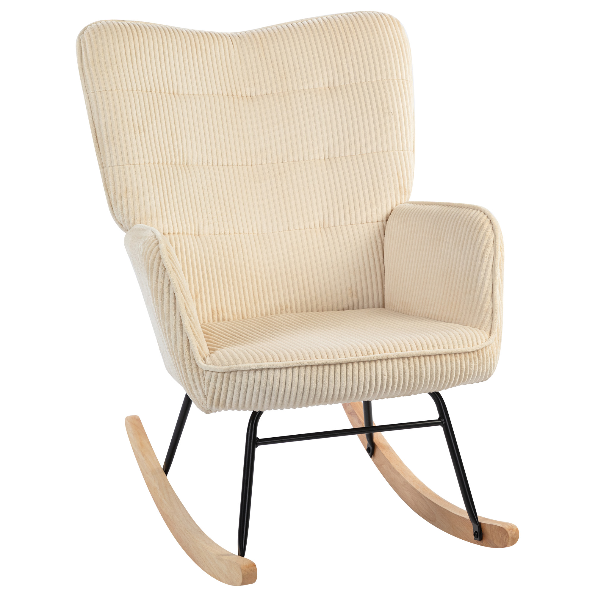 HOMCOM Schaukelstuhl, Schaukelsessel mit Kordoptik, Armlehne, Sessel mit Holzkufen, Relaxsessel für Wohnzimmer, Schlafzimmer, Beige   Aosom