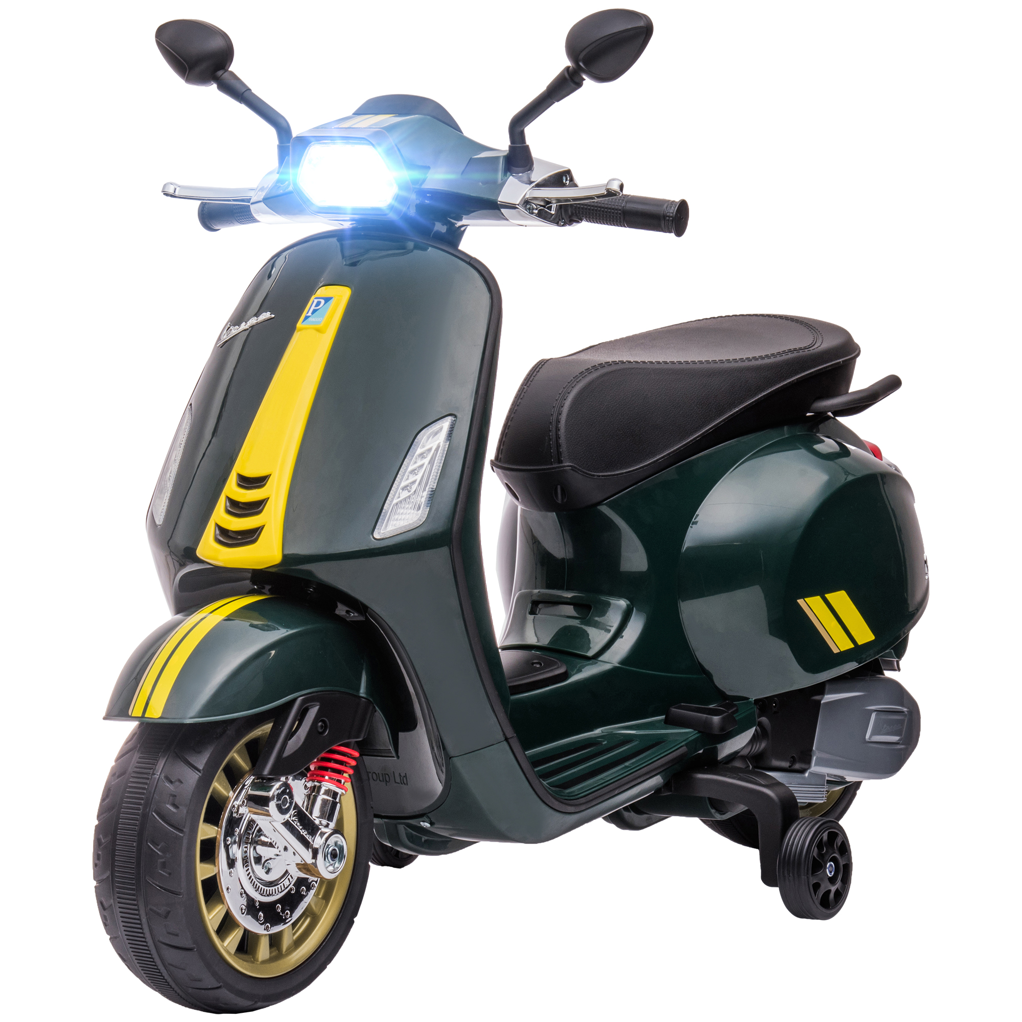 AIYAPLAY Kinder Elektro-Motorrad 6V mit MP3 USB FM-Radio LED-Scheinwerfer Trainingsrädern 3 km/h für Kinder 3-6 Jahre Dunkelgrün   Aosom.de