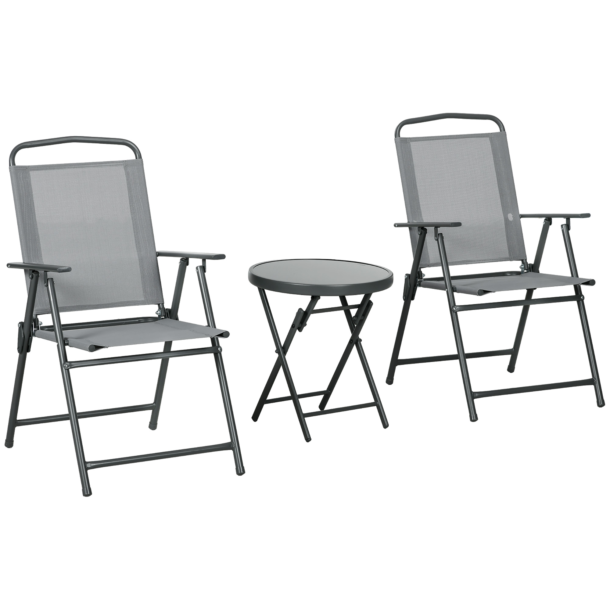 Outsunny Gartenmöbel Bistro Set klappbar mit 1 Tisch und 2 Stühlen, langlebig aus Stahl und Mesh, 53,5 x 64 x 93 cm, hellgrau für Balkon & Terrasse Aosom.de