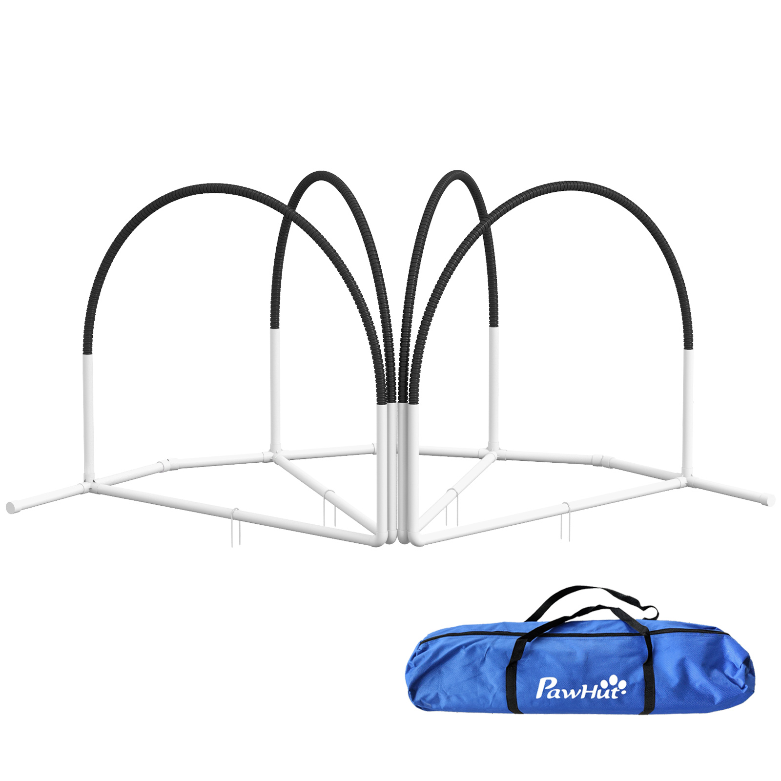 PawHut Hunde Agility Set, 4er-Set Hundetraining mit Slalomstangen, Agility-Ausrüstung für Hunde mit Tragetasche aus Oxford, Schwarz Aosom