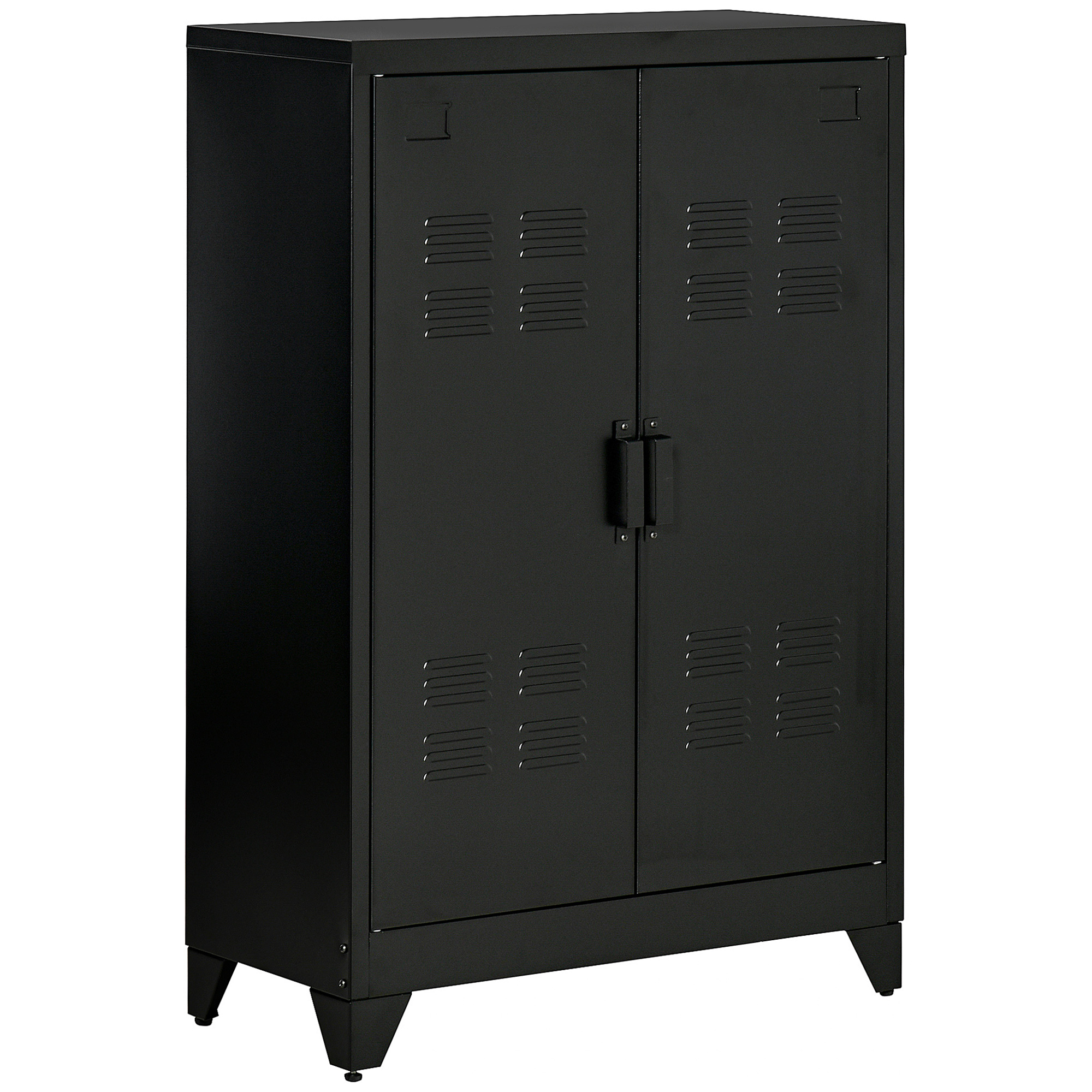 HOMCOM Aktenschrank Sideboard mit Lamellentüren, Lagerschrank mit Einlegeböden, Schwarz, 75 x 33 x 110 cm für Büro & Wohnraum   Aosom.de
