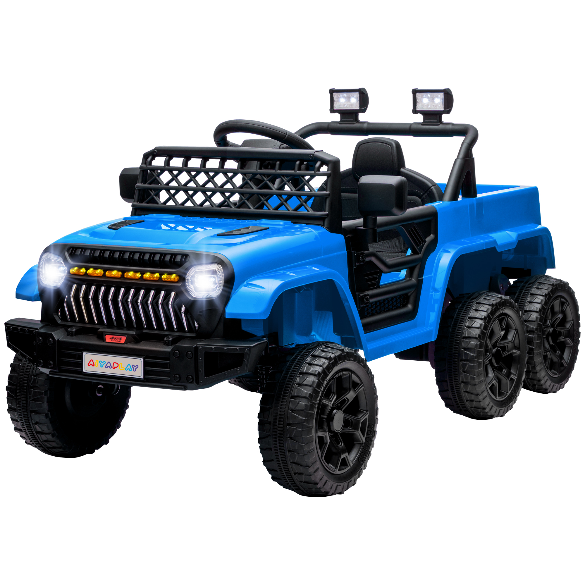 AIYAPLAY Kinder Elektroauto, 12 V Geländewagen mit 2,4G Fernbedienung, Anhänger, Kinderfahrzeug mit LED-Lichte, Sanft-Start, Musik und Hupe, 2,5-4 km/h, für 3-8 Jahre Kinder, Hellblau Aosom