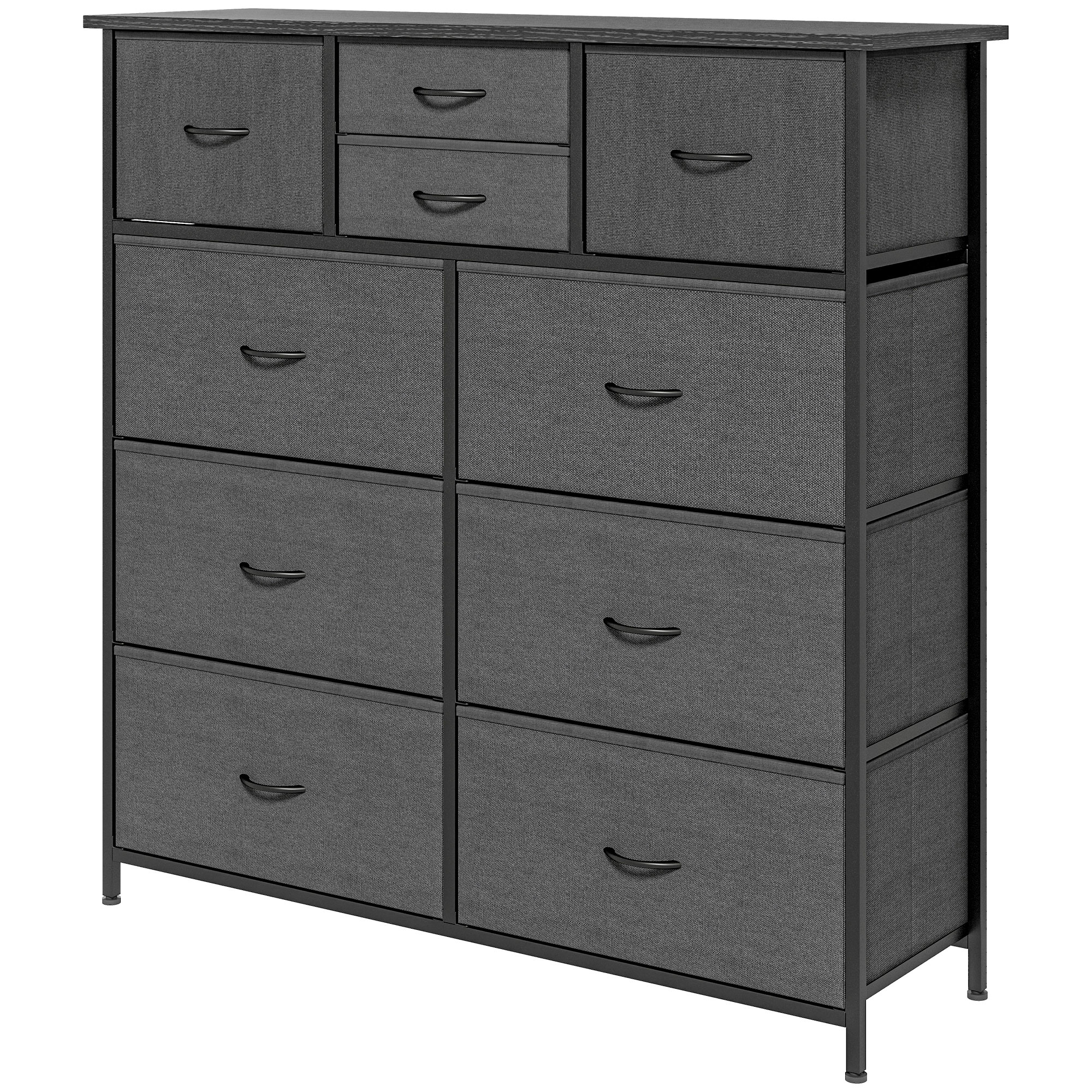 HOMCOM Kommode Aufbewahrungsschrank mit 10 faltbaren Stoffschubladen modernes Sideboard für Wohnzimmer Schlafzimmer aus Stahl schwarz   Aosom.de