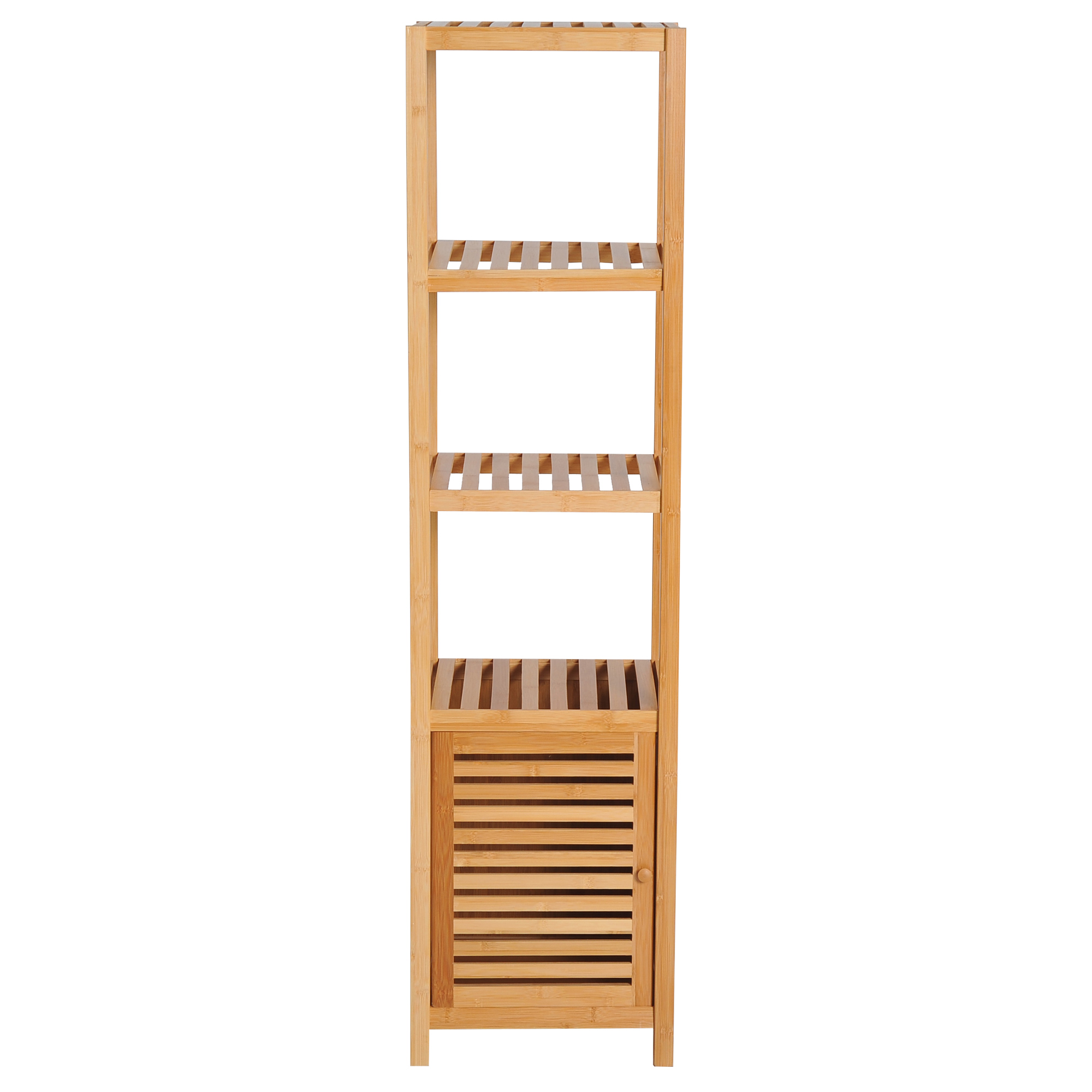 HOMCOM Badschrank Badezimmerschrank mit 3 offenen Fächern aus Bambus, Toilettenschrank natur 36x33x140cm für optimale Aufbewahrung Aosom.de