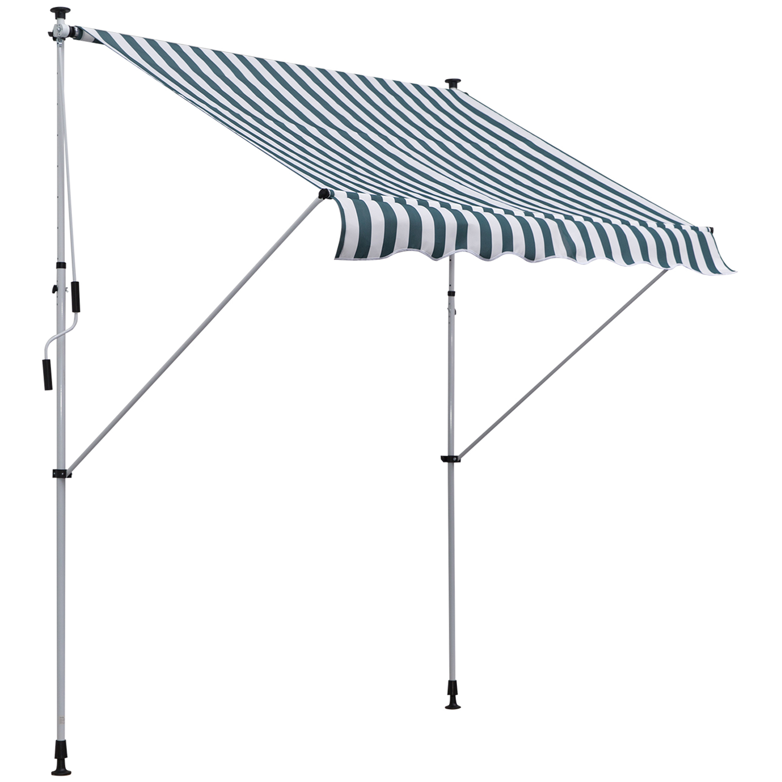 Outsunny Gelenkarmmarkise Klemmmarkise 200x150 cm Höhenverstellbar Sonnenschutz Faltarm Handkurbel Balkon Alu Grün und Weiß   Aosom.de
