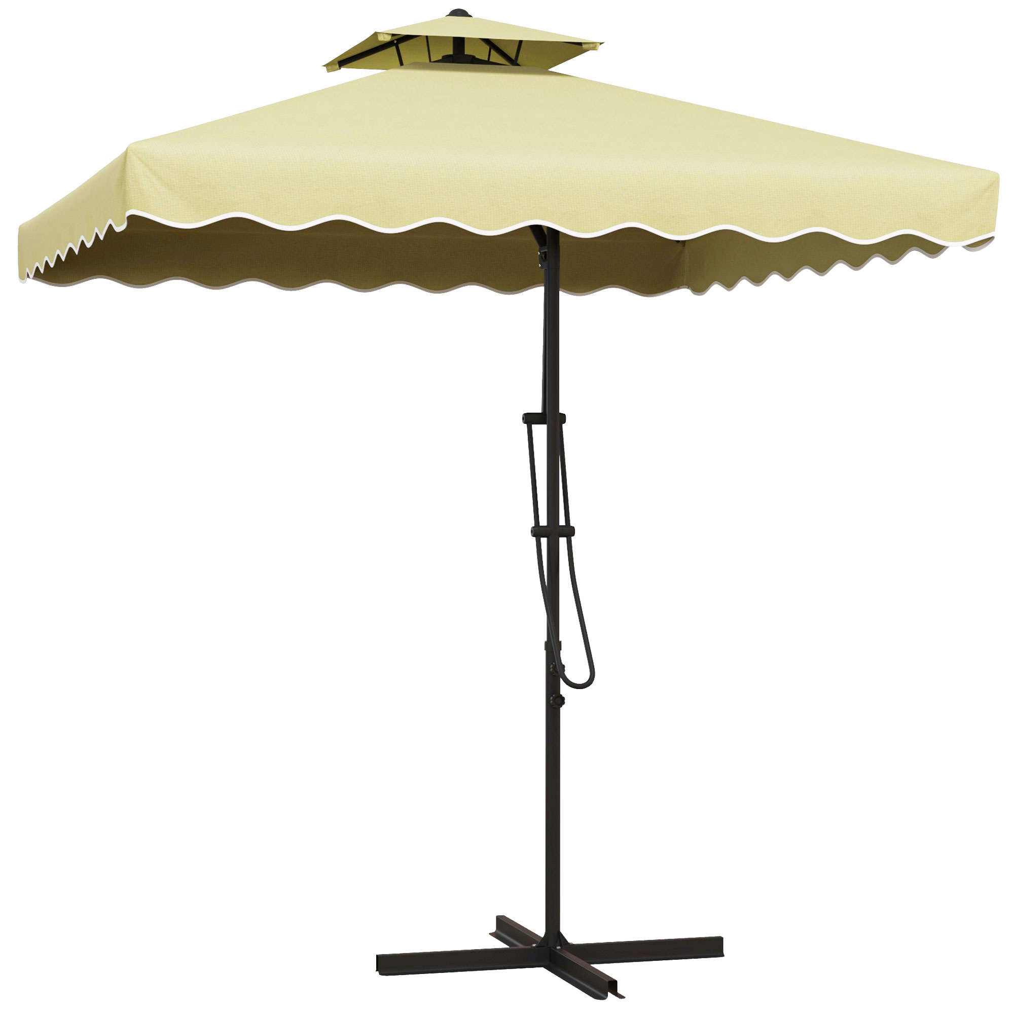 Outsunny Sonnenschirm 243x243cm Balkonschirm mit UV-Schutz Ampelschirm Doppeldach Kreuzfuß Rüschen 4 Streben Metall für Garten & Terrasse   Aosom.de