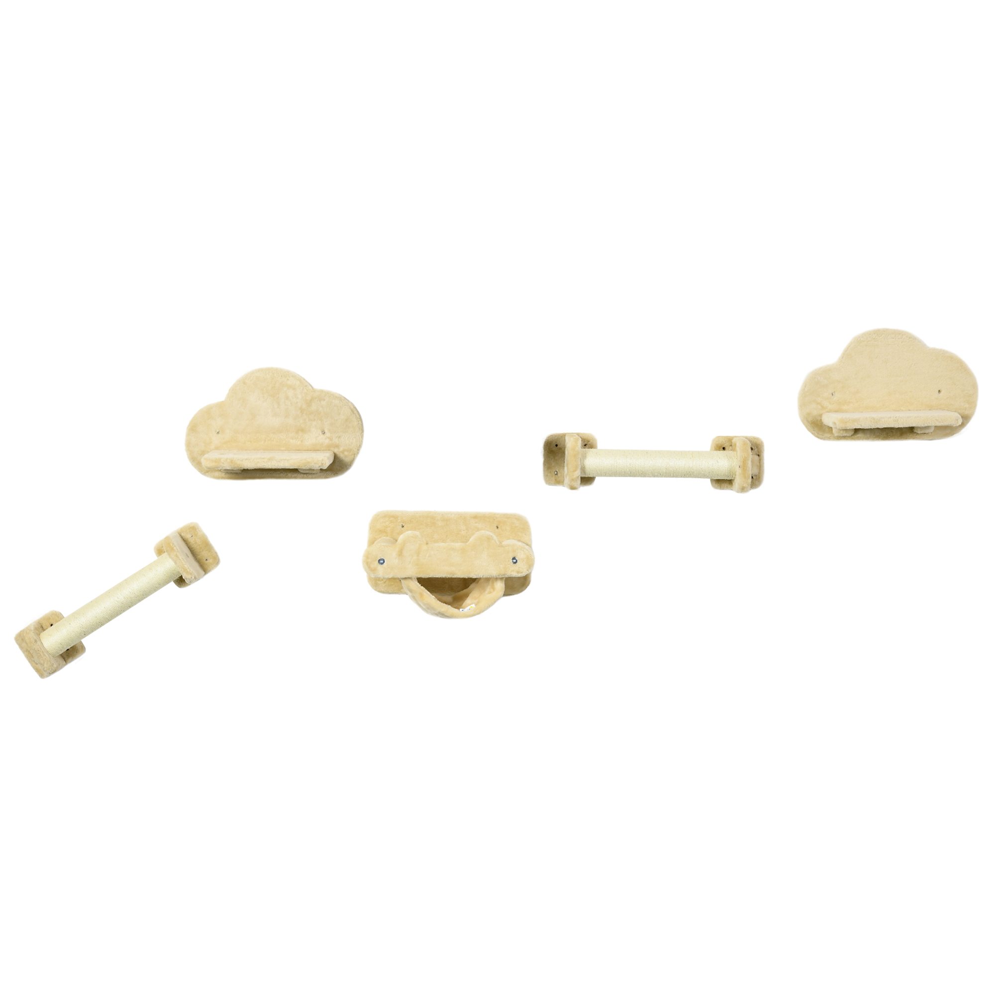 PawHut Katzen Kletterwand Set 5-teilig mit Treppe in niedlicher Wolkenform, 2 Kratzstämme, Plattformen, Hängematte aus Plüsch, Beige   Aosom.de