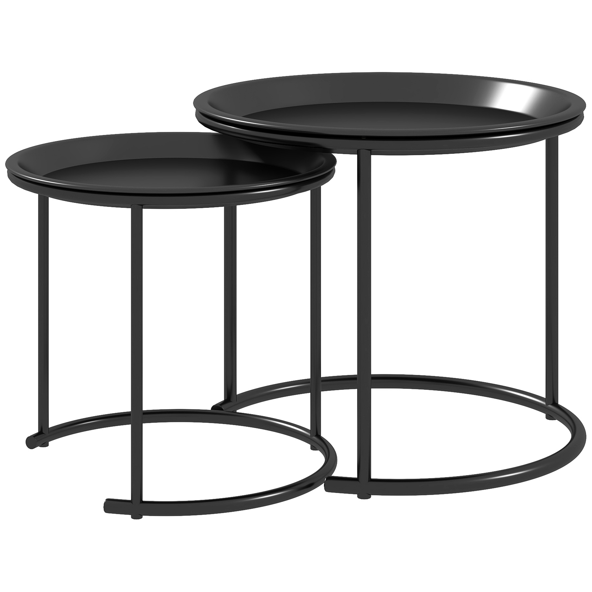 HOMCOM 2er-Set Couchtisch, rund Beistelltisch, stapelbar Wohnzimmertisch, Sofatisch für Wohnzimmer, Schlafzimmer, Flur, Stahl, Ø43/35 cm, Schwarz Aosom