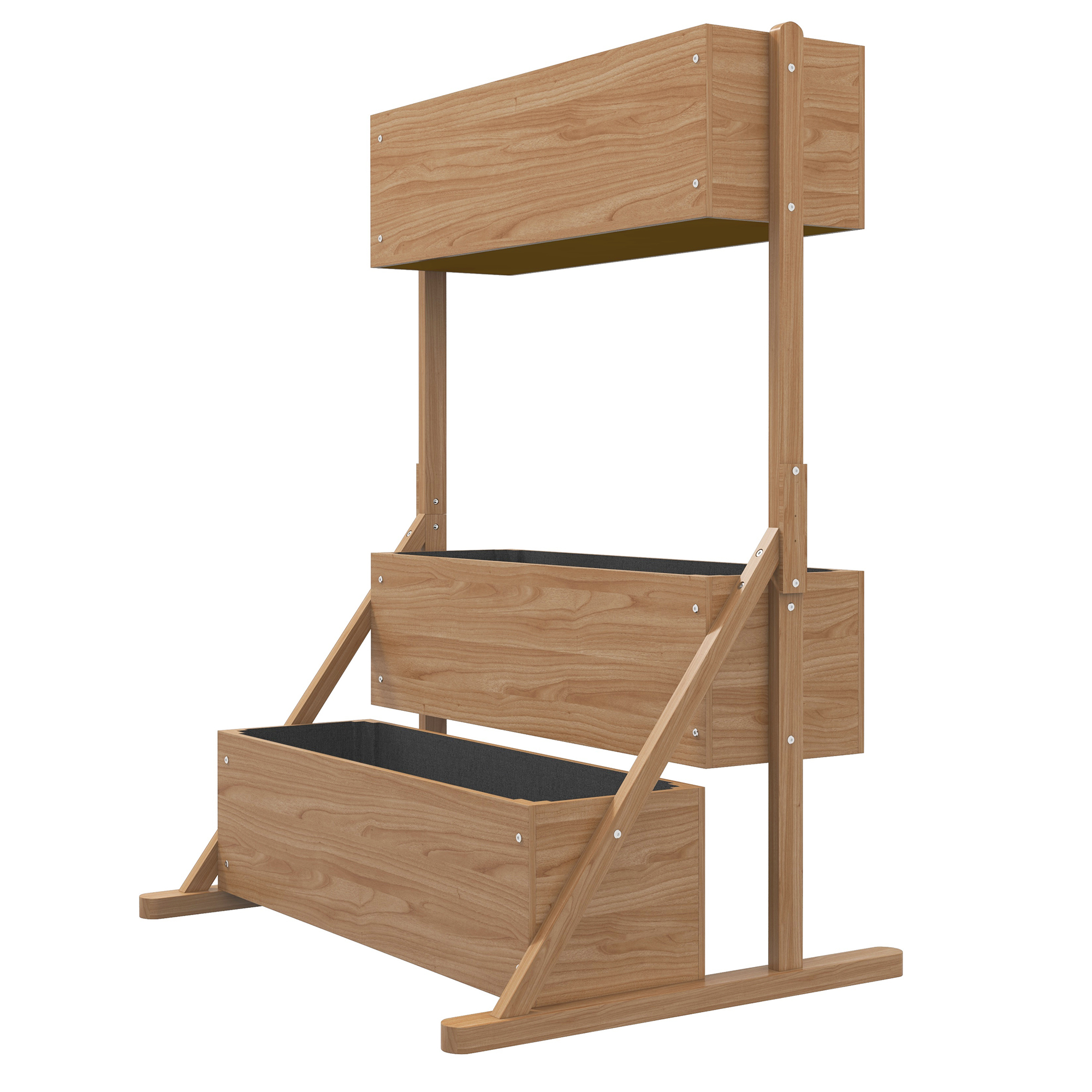 Outsunny Hochbeet Holz 3-stufiger Blumenkasten mit Innenvlies für Garten Balkon 108x80x140cm Natur   Aosom.de