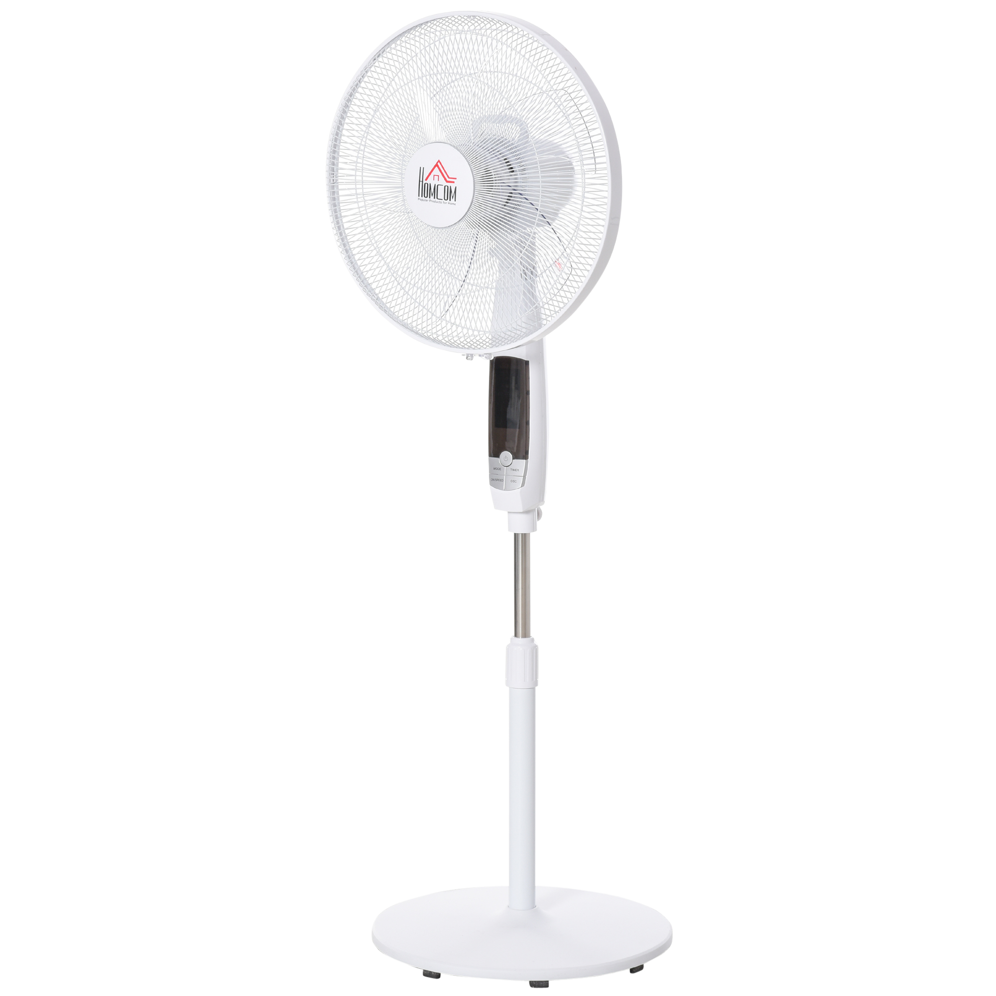 HOMCOM Standventilator 138 cm Ventilator mit 7,5h Timer Fernbedienung höhenverstellbarer Lüfter mit 3 Geschwindigkeitsstufen Stahl Weiß   Aosom