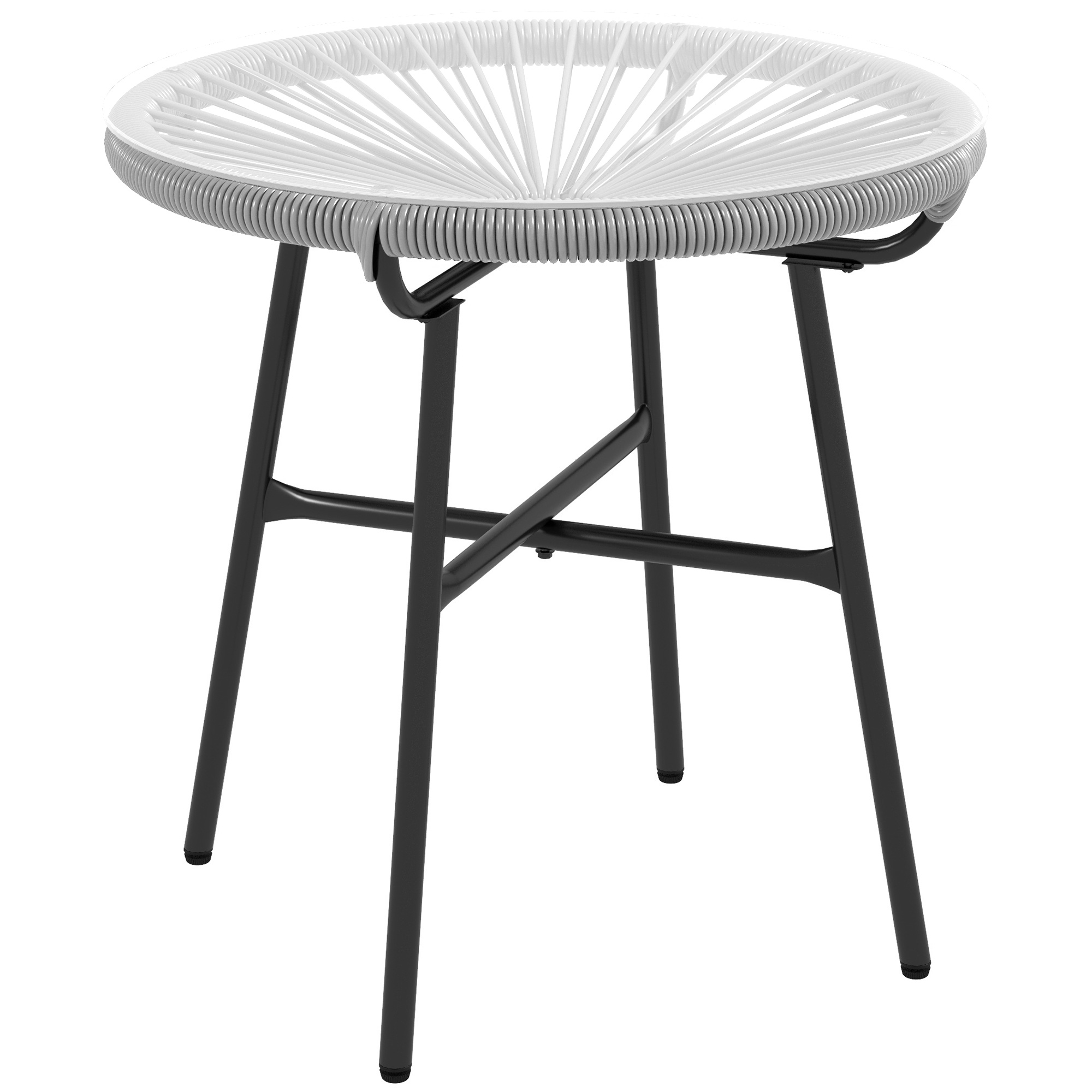 Outsunny Rattan Beistelltisch  Bistrotisch, Kaffeetisch mit Glastischplatte, Rund, für Terrasse, Balkon, Schwarz+Grau, 50x50x50cm  Aosom