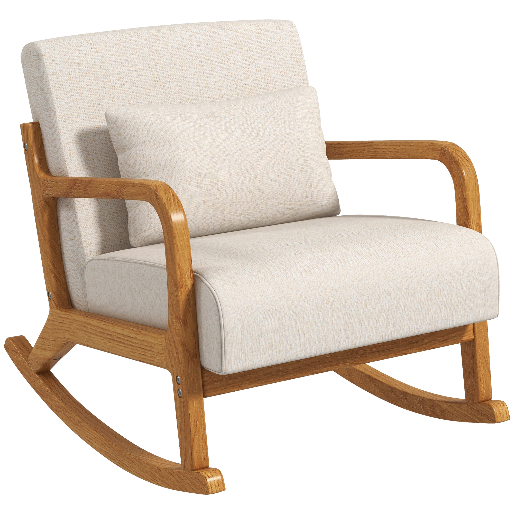 HOMCOM Schaukelsessel gepolsterter Schaukelstuhl mit Holzgestell Armlehne Relaxsessel für Schlafzimmer Wohnzimmer Cremefarben   Aosom.de