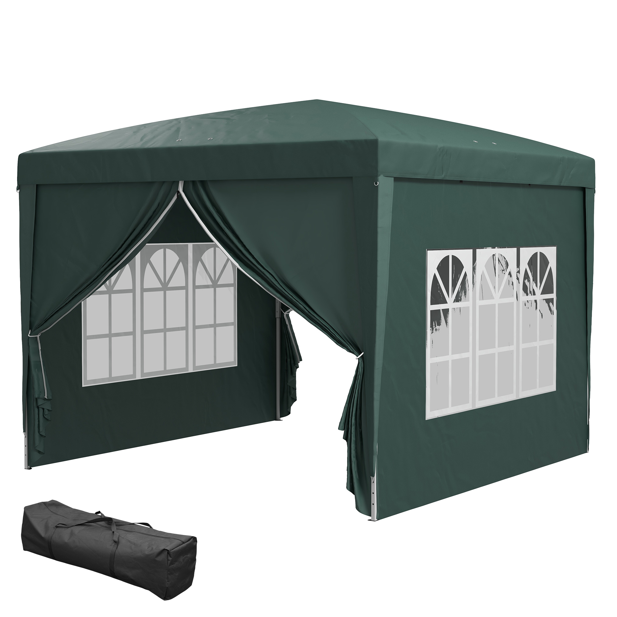 Outsunny Faltpavillon 3 x 3 m mit 4 Seitenwänden und Fenstern, tragbare Festzelt mit UV-Schutz, Stahl-Oxford, grün für Garten & Veranstaltungen   Aosom.de