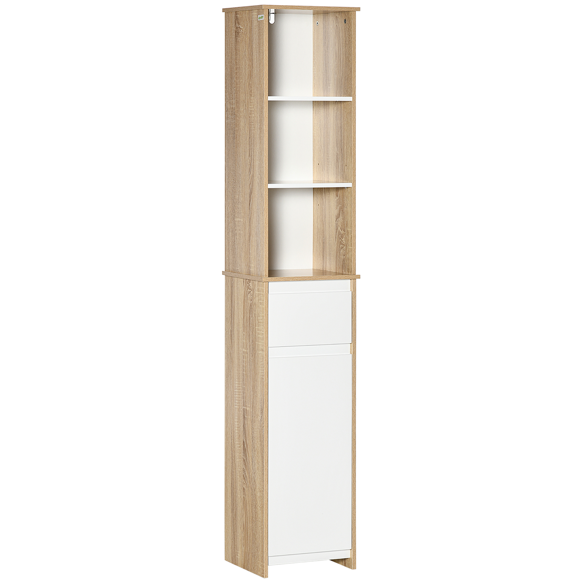 kleankin Badregal Badmöbel Badezimmerschrank Hochschrank Standschrank mit 3-stufigen offenen Regal Schublade Umschlagdesign platzsparend MDF Aosom