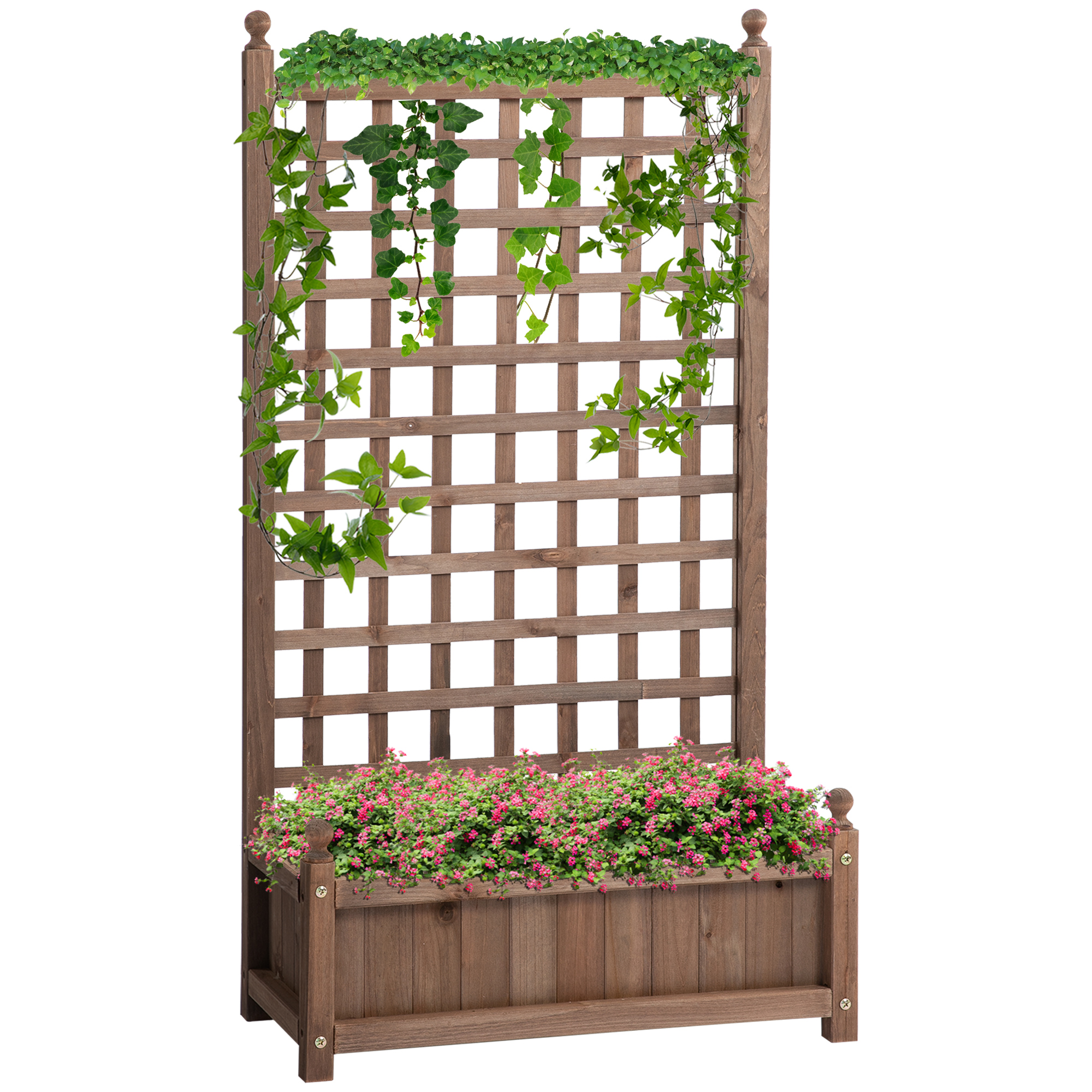 Outsunny Hochbeet Pflanzkasten mit Rankgitter Blumenkasten, Rankkasten mit Rankhilfe für Kletterpflanzen Garten Holz Dunkelbraun 64 x 28 x 120 cm