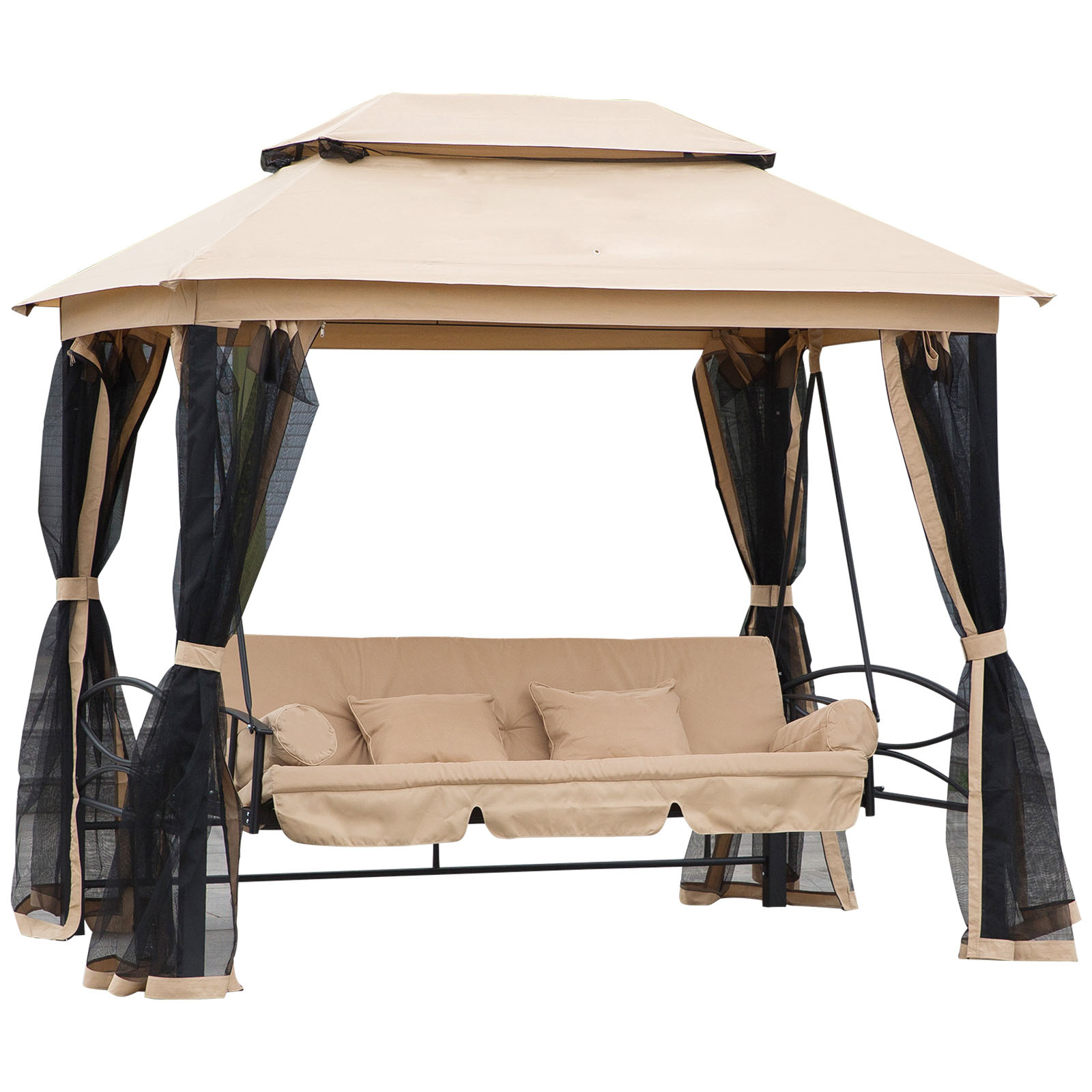 Outsunny Hollywoodschaukel Gartenschaukel 3-Sitzer mit Seitenwänden Beige 256 x 172 x 248 cm für Garten & Terrasse   Aosom.de