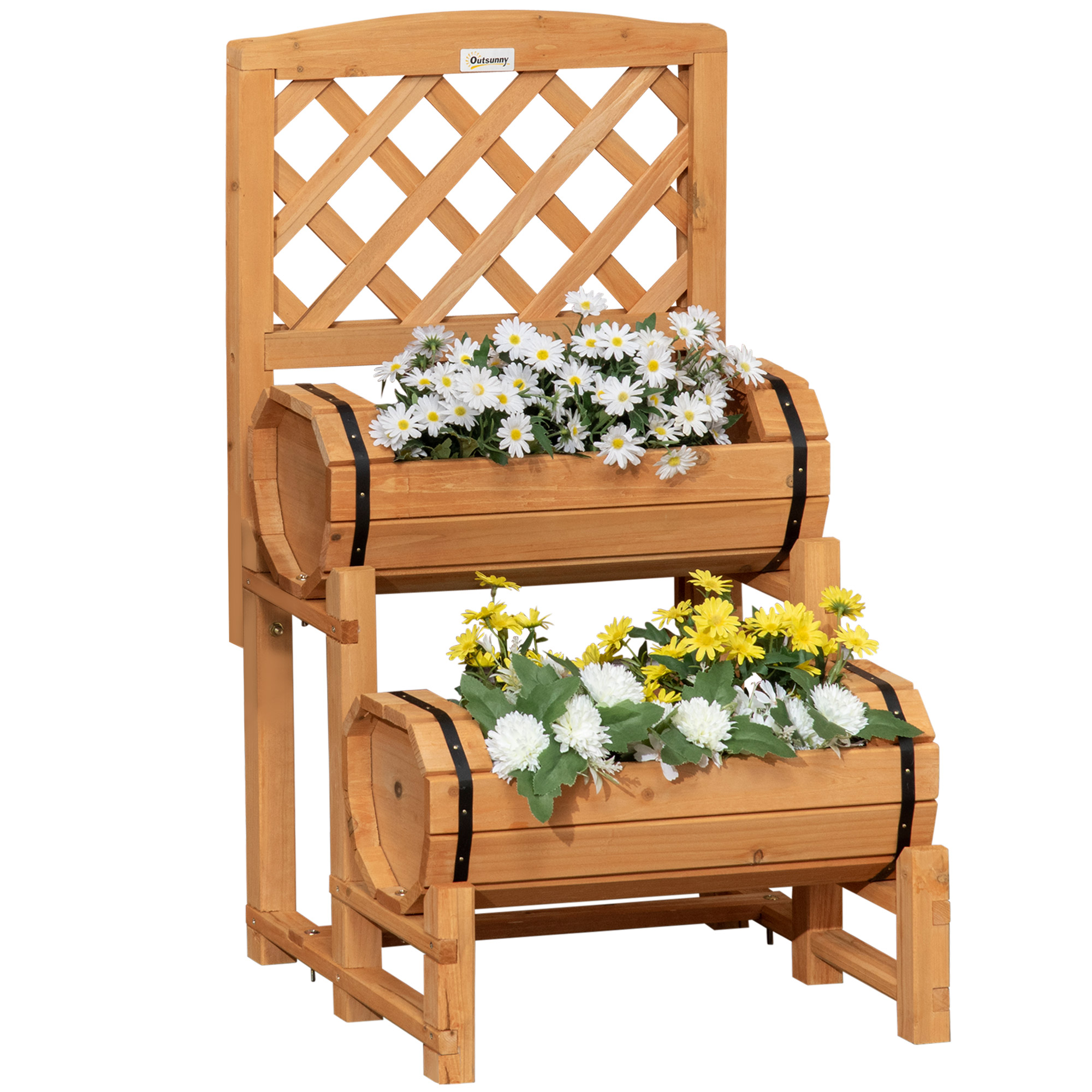 Outsunny Hochbeet Holz Blumenkasten mit Rankhilfe 45 x 45 x 80 cm rustikales Design für Garten Terrasse Balkon Gelb Gemüsebeet Aosom.de