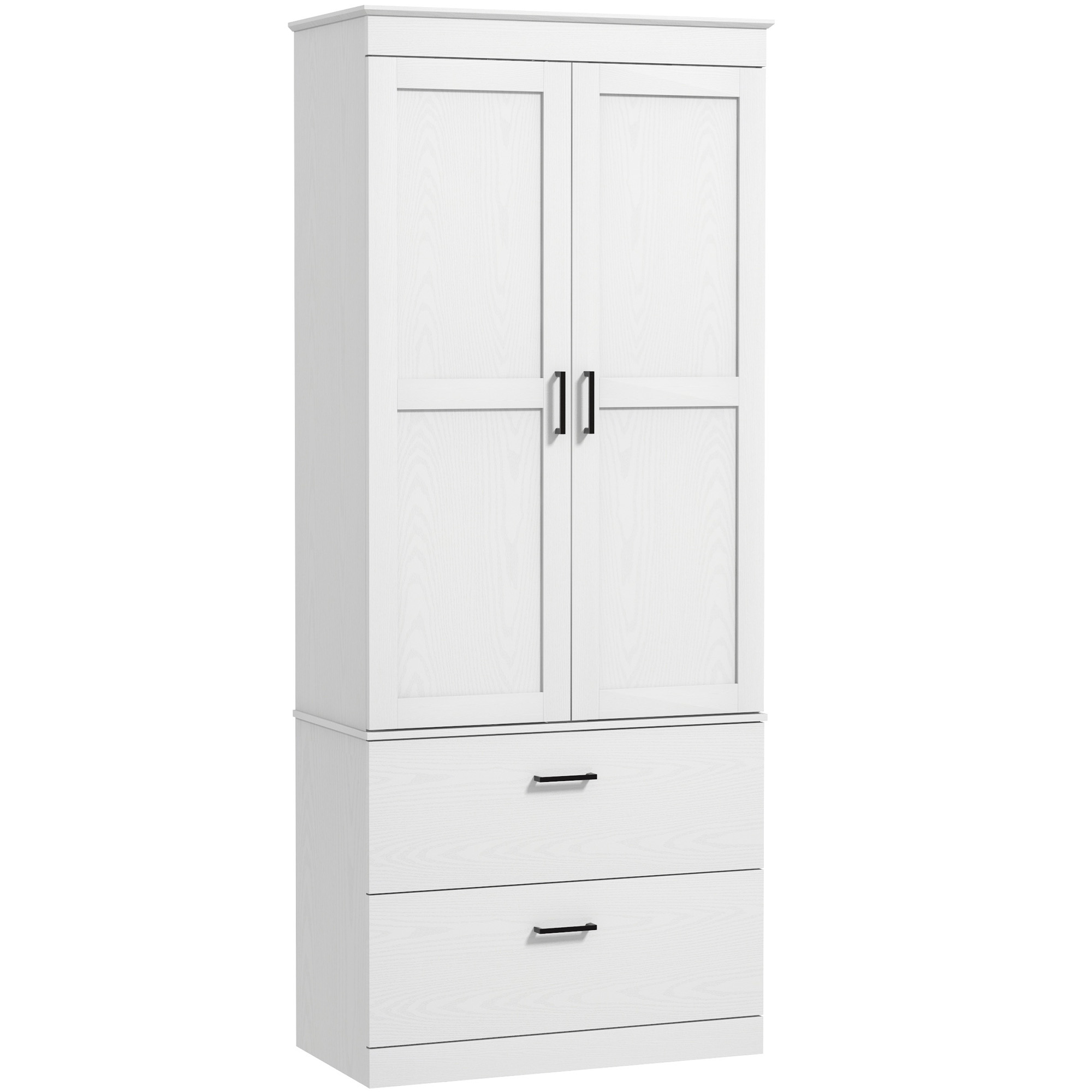 HOMCOM Küchenschrank, Hochschrank mit verstellbaren Regalen, 2 Schubladen, Küchenbuffet für Esszimmer, Wohnzimmer, 75 x 39 x 178 cm, Cremeweiß   Aosom