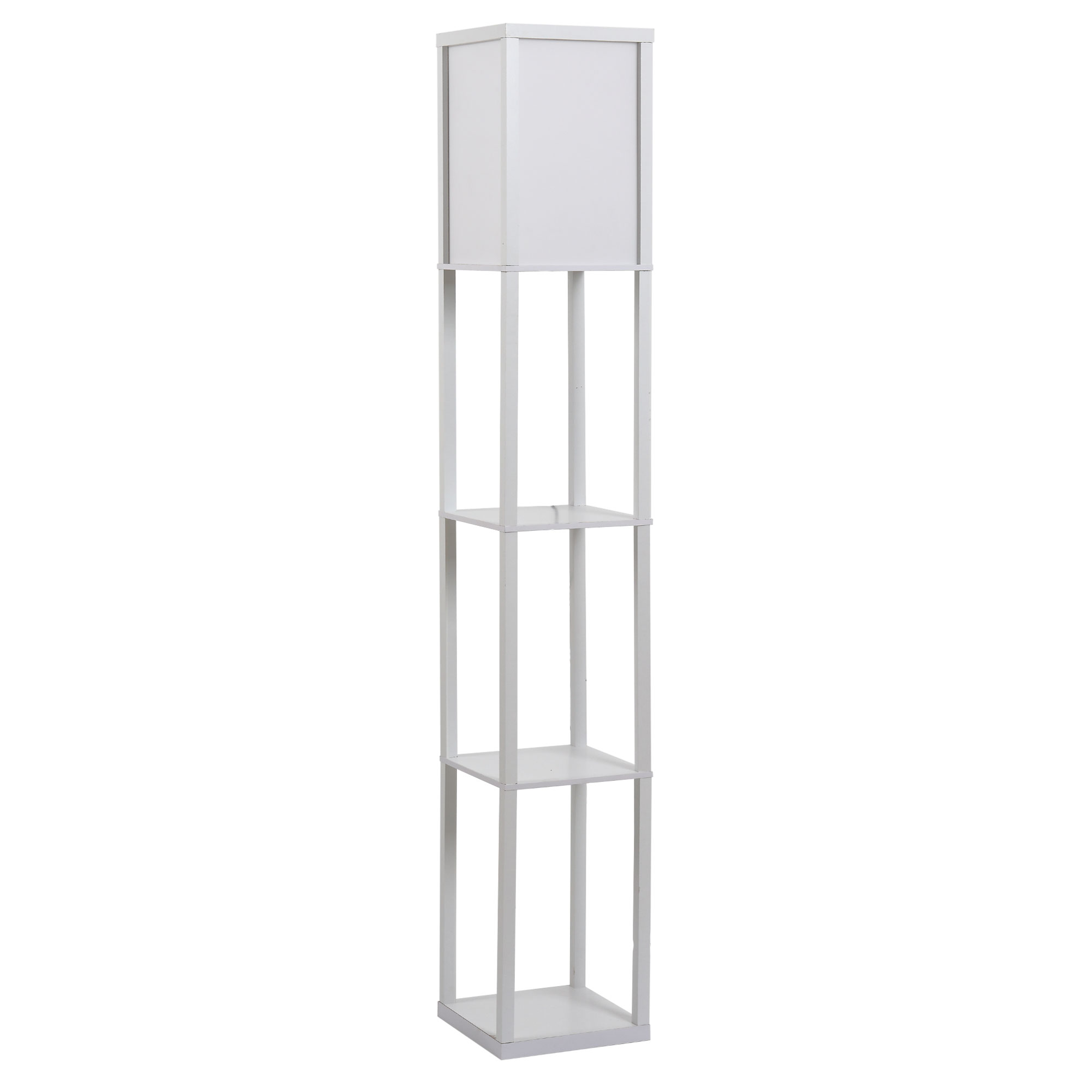 HOMCOM Stehleuchte elegante Stehlampe mit 3 Regalen E27 bis 40W für Wohn und Schlafzimmer E1 MDF Acryl Weiß 26x26x160cm Aosom.de