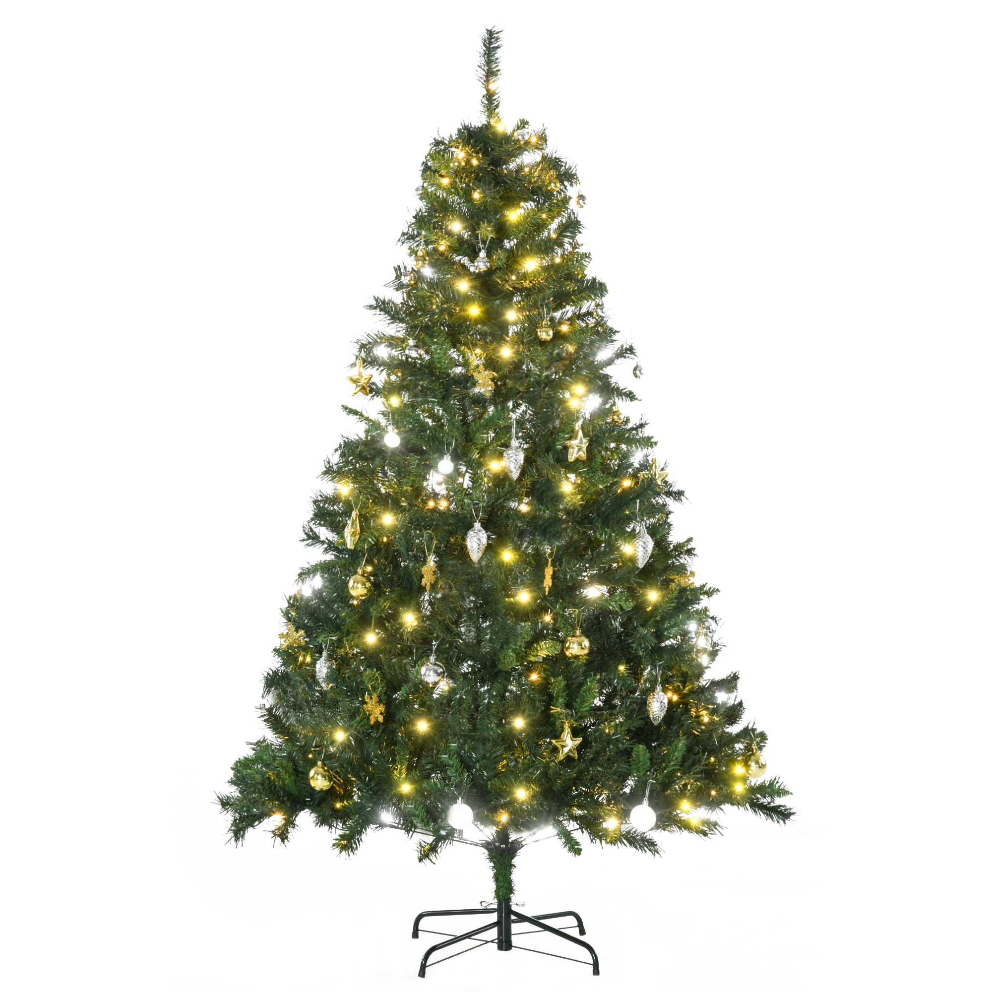 HOMCOM Weihnachtsbaum Tannenbaum mit 200 LEDs und Deko, 745 Spitzen, Ø 112 cm, Höhe 180 cm, ideal für festliche Dekoration   Aosom.de