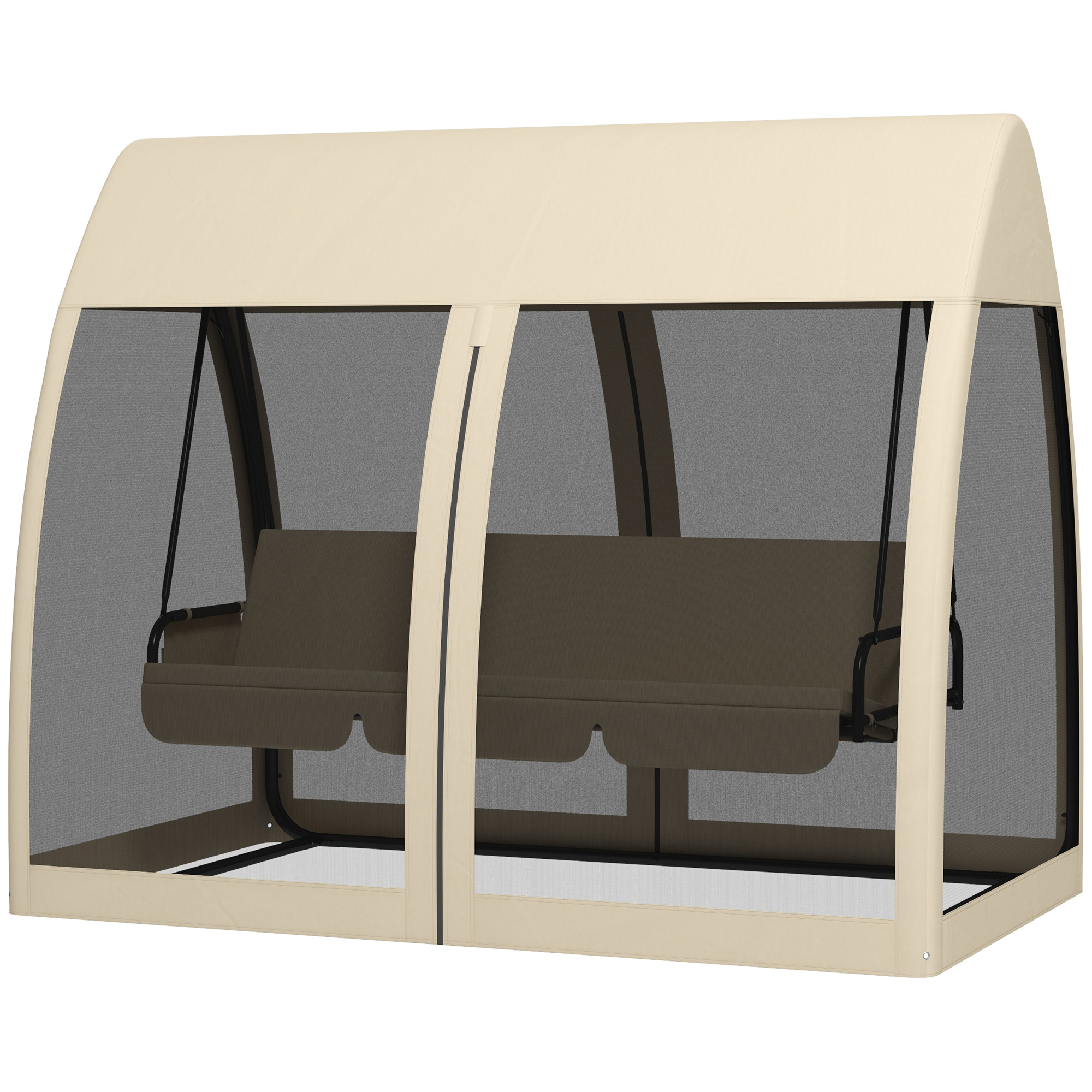 Outsuuny 2 in 1 Hollywoodschaukel mit Liegefunktion 3-Sitzer Gartenschaukel mit Baldachin, Mückennetz, Schaukelbank belast bis 300kg, Gartenliege für Garten, Terrasse, 240 x 140 x 197 cm, Kaffee Aosom